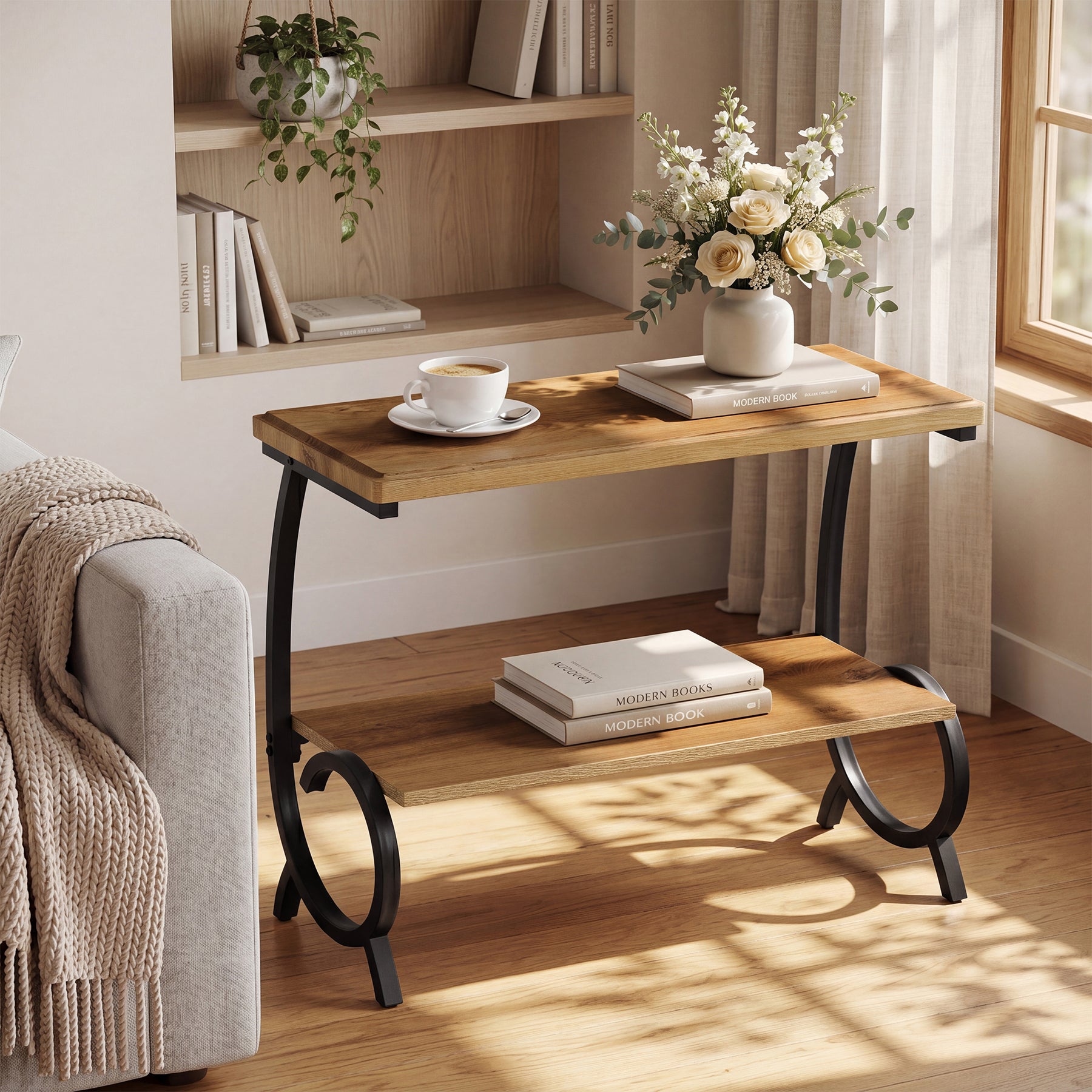 Tribesigns 2-Tier End Table, J-Shaped Side Table for Living Room