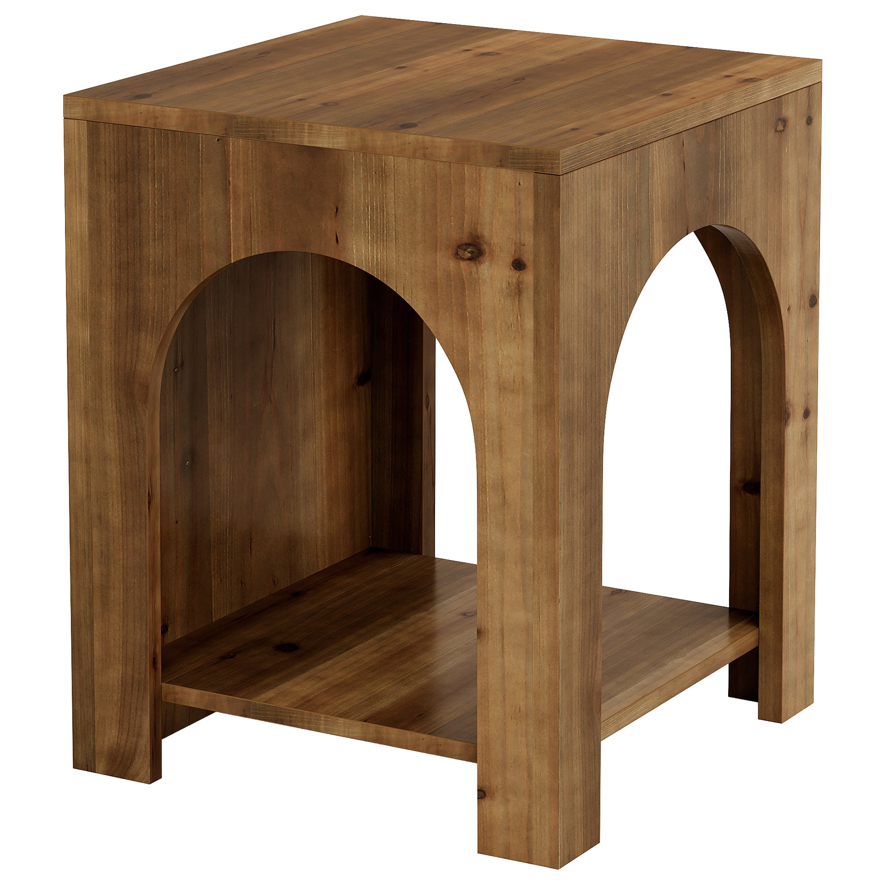 2-Tier End Table, Farmhouse Square Side Table with Arch Design