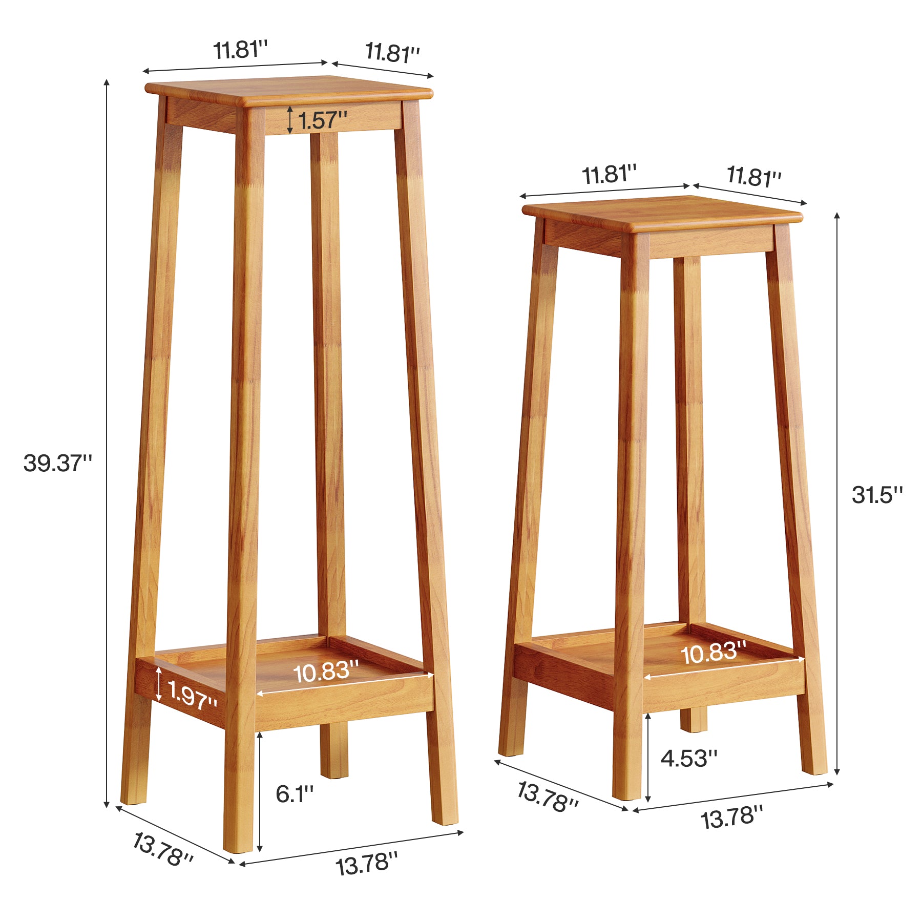 2-Tier Plant Stand, Solid Wood Plant Shelf Set of 2 Display Rack for Living Room