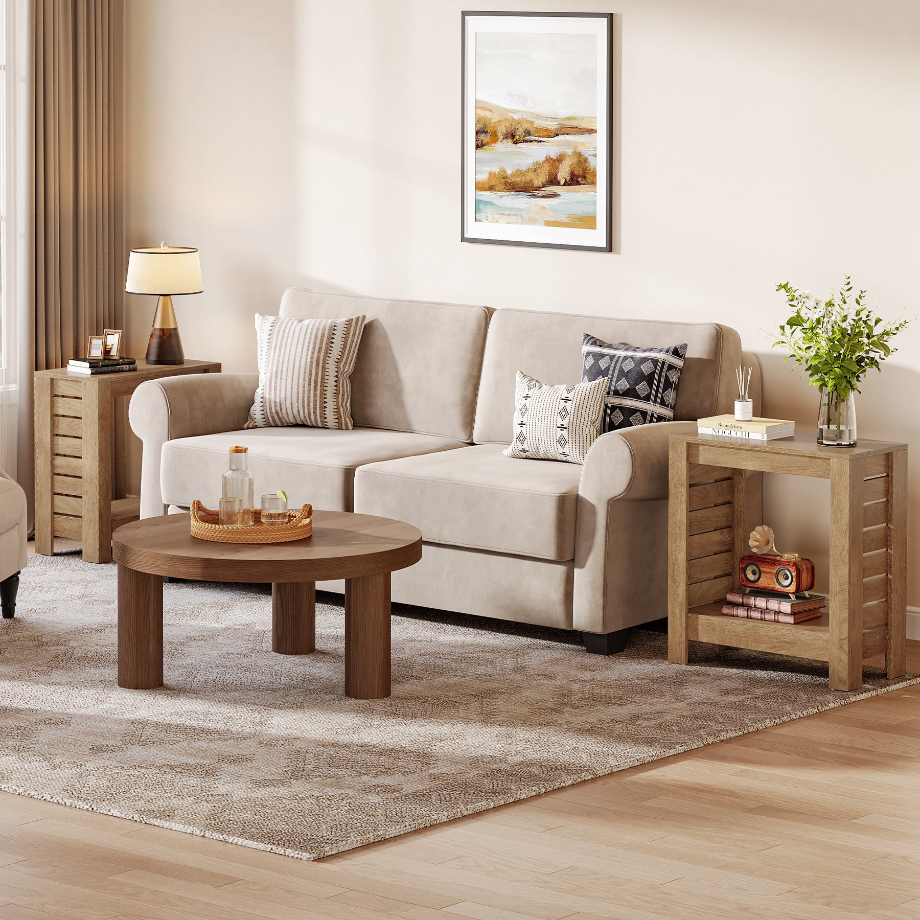 2-Tier Side Table, Wooden End Table Nightstand with Storage Shelf