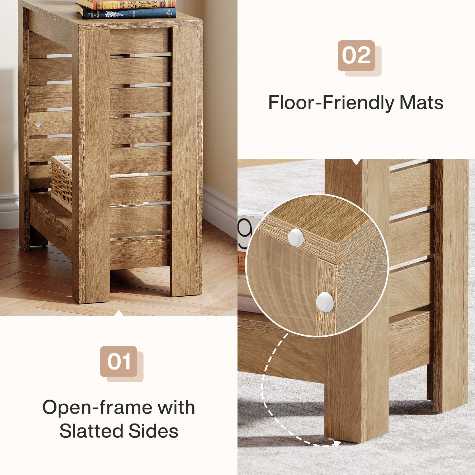 2-Tier Side Table, Wooden End Table Nightstand with Storage Shelf