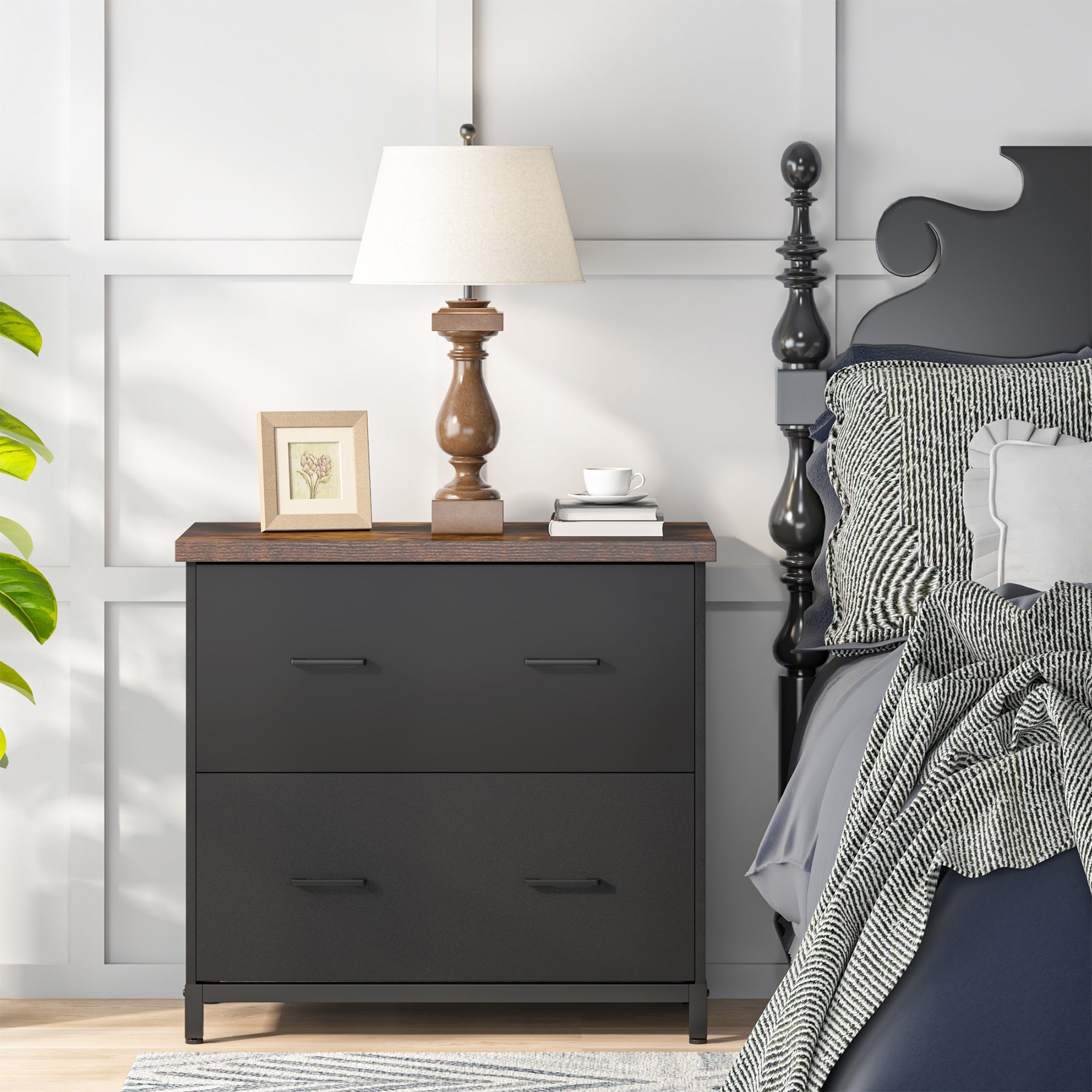 Tribesigns's Multifunctional stand is used as a nightstand in a modern bedroom.