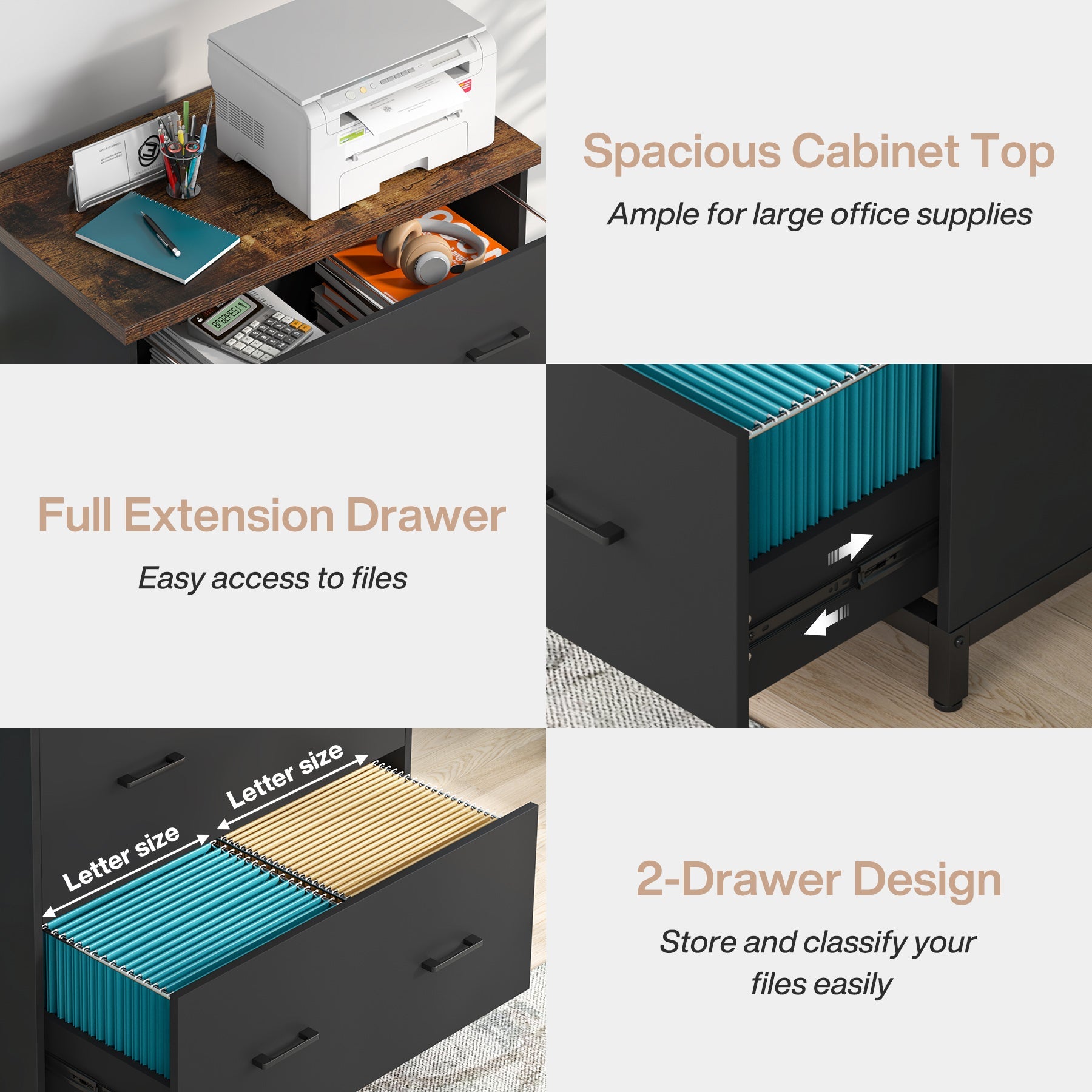 Product Features of Tribesigns's 2 - Drawer File Cabinet, Lateral Filing Cabinet Printer Stand.