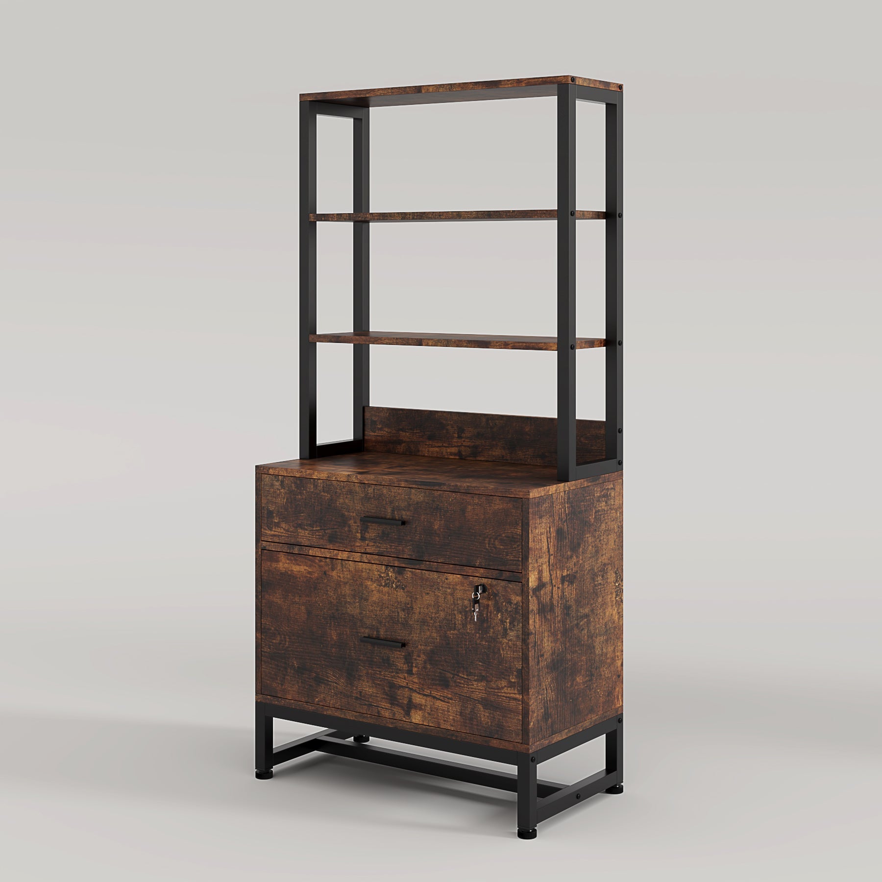 2-Drawer File Cabinet, Vertical Filing Cabinet with Lock & Bookshelf Tribesigns