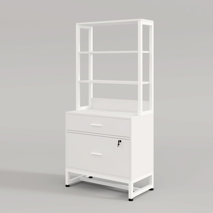 2-Drawer File Cabinet, Vertical Filing Cabinet with Lock & Bookshelf Tribesigns
