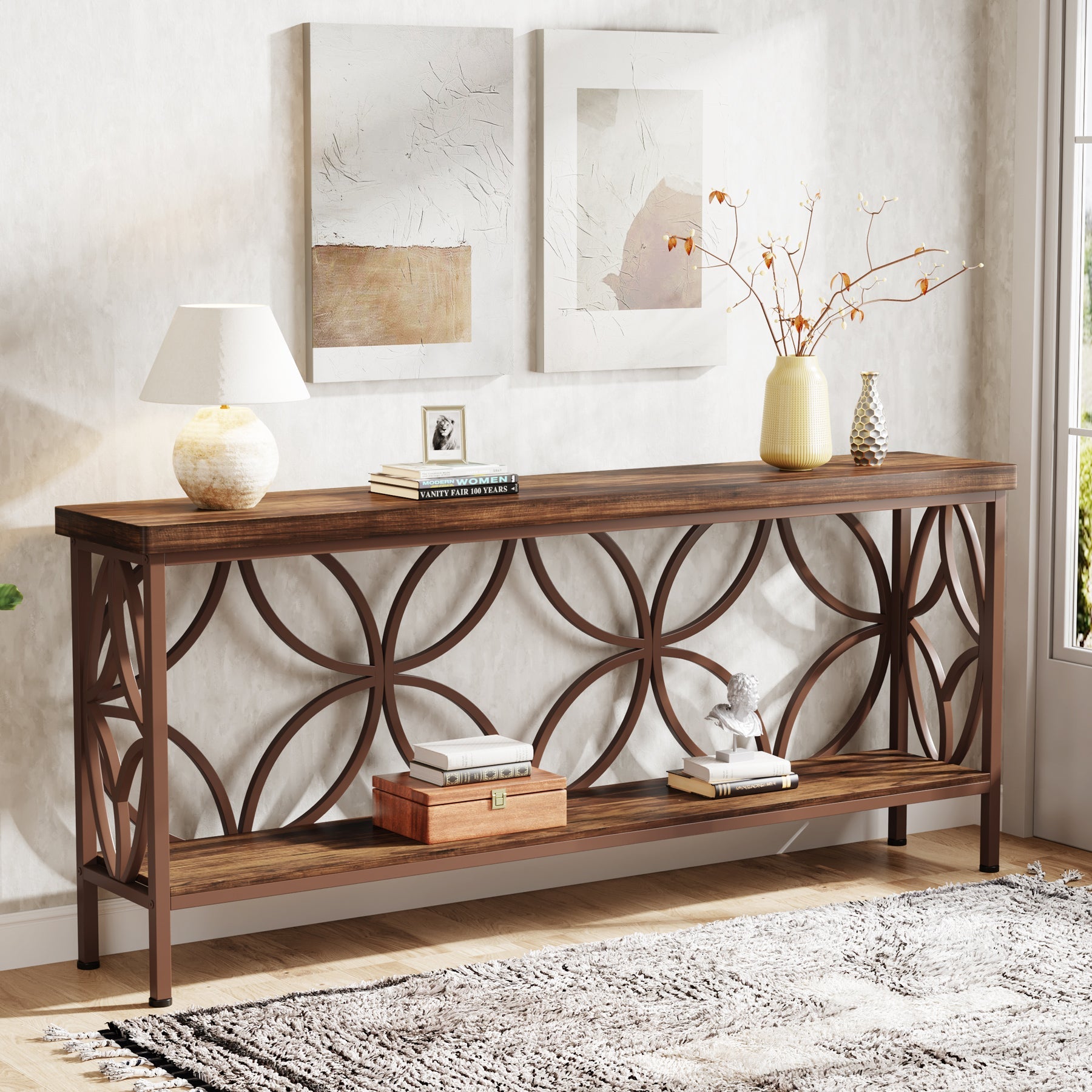 2 - Tier Console Table, 70.9" Industrial Sofa Table Behind Couch Tribesigns