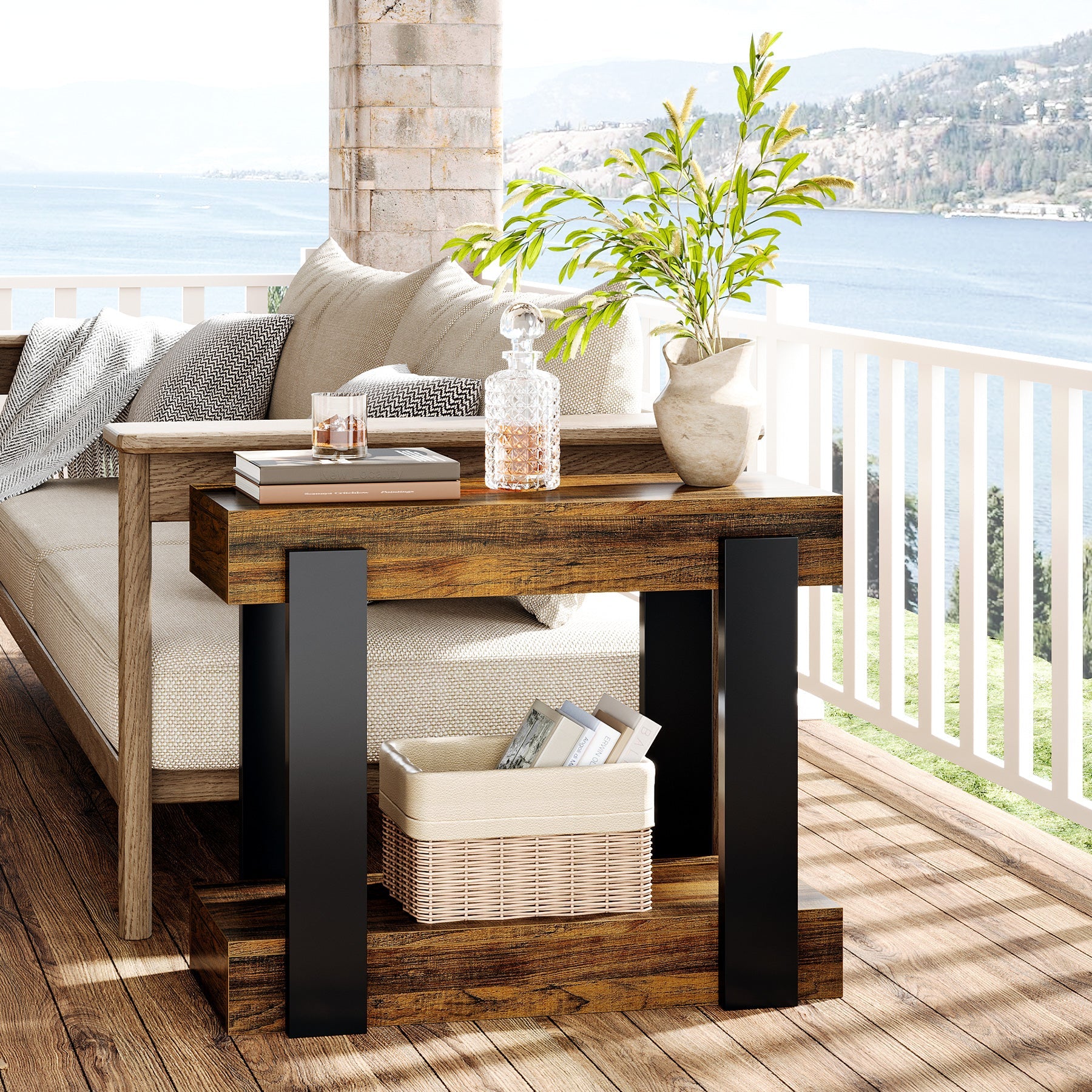 2 - Tier End Table, Wood Farmhouse Side Table for Living Room Tribesigns