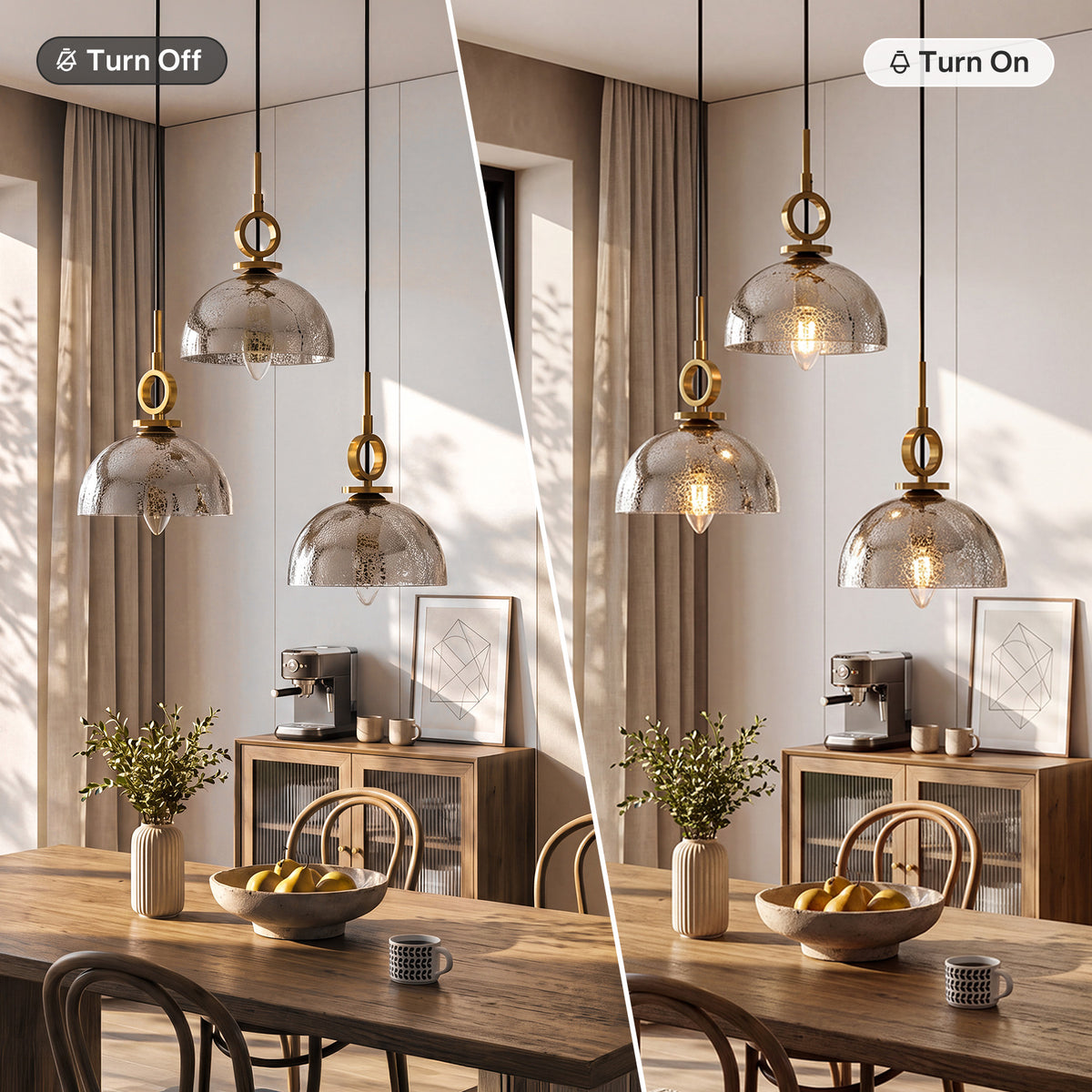 3-Light Modern Gold Dome Pendant Light, Crackle Glass Shade