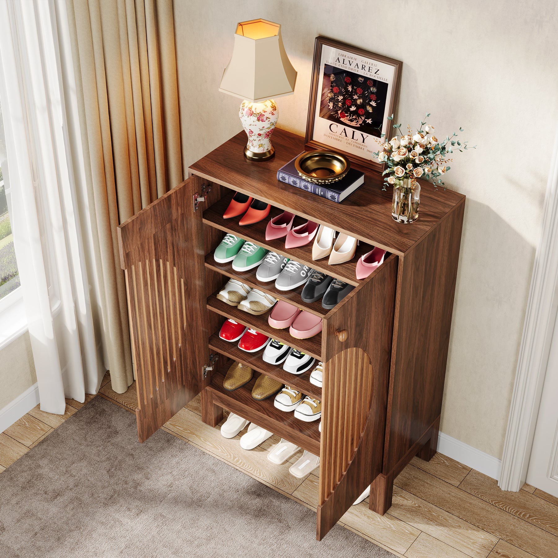 20 - Pair Shoe Cabinet, Stylish Shoe Rack Organizer With Doors Tribesigns