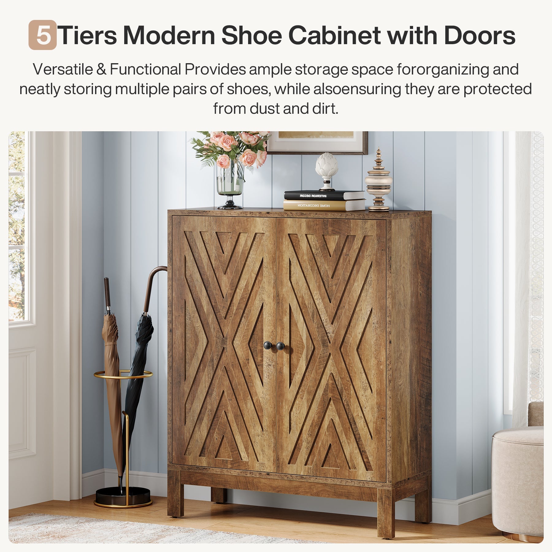 20 Pairs Shoe Cabinet, 5 - Tier Shoe Organizer Rack With Adjustable Shelves Tribesigns