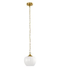 Milky White Ribbed Glass Pendant Light, Brass Adjustable Hanging Light