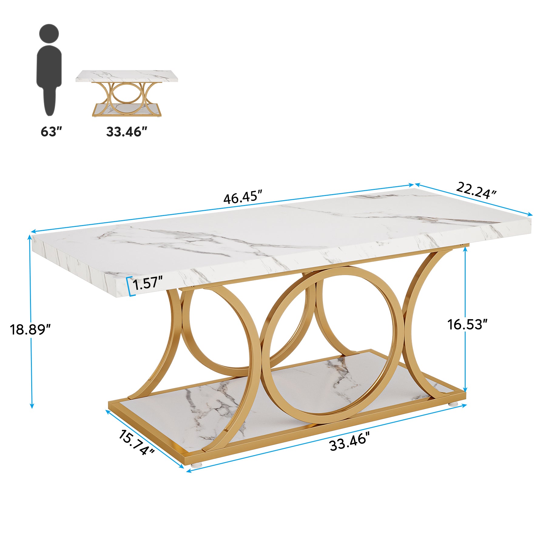 Rectangle Coffee Table, 47.24" Center Table with Faux Marble Top