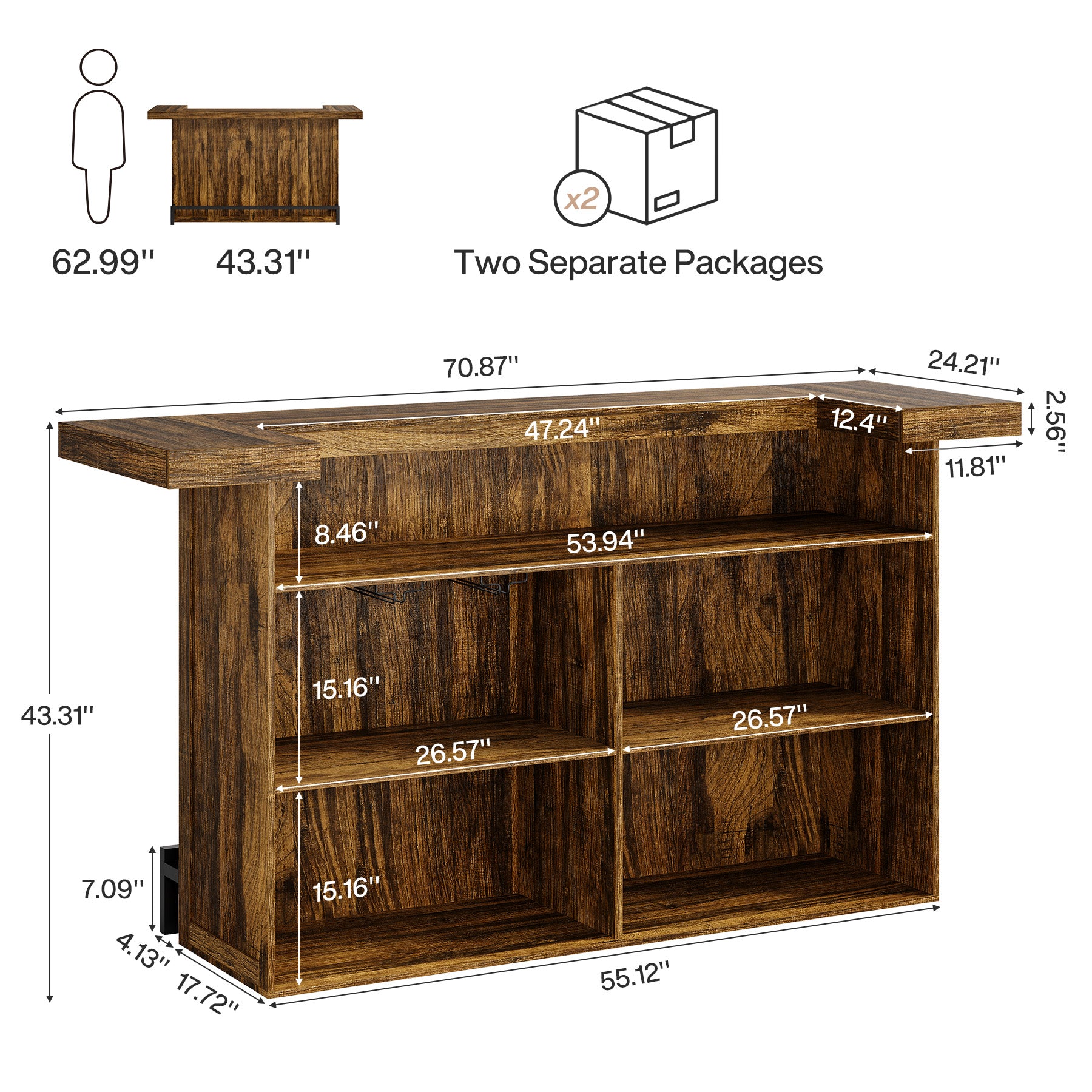 70.9" Bar Table, Modern Liquor Cabinet with 4-Tier Storage Shelves