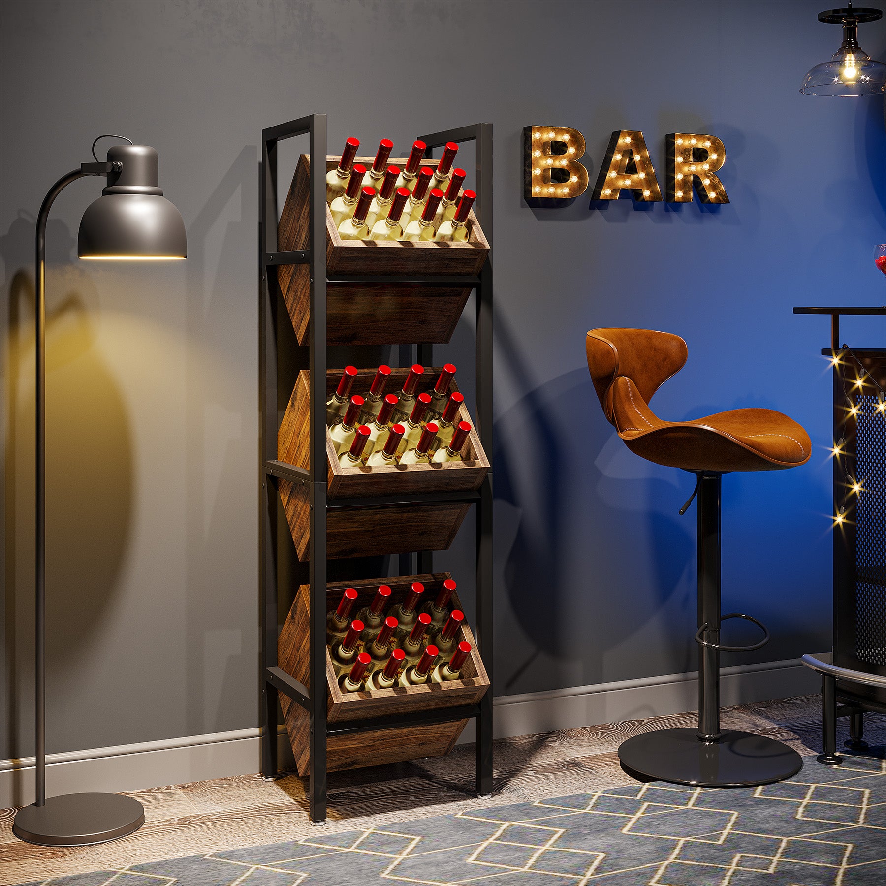 Tribesigns 3-Tier Freestanding Wine Rack, Wooden Wine Storage Stand for Kitchen and Cellar