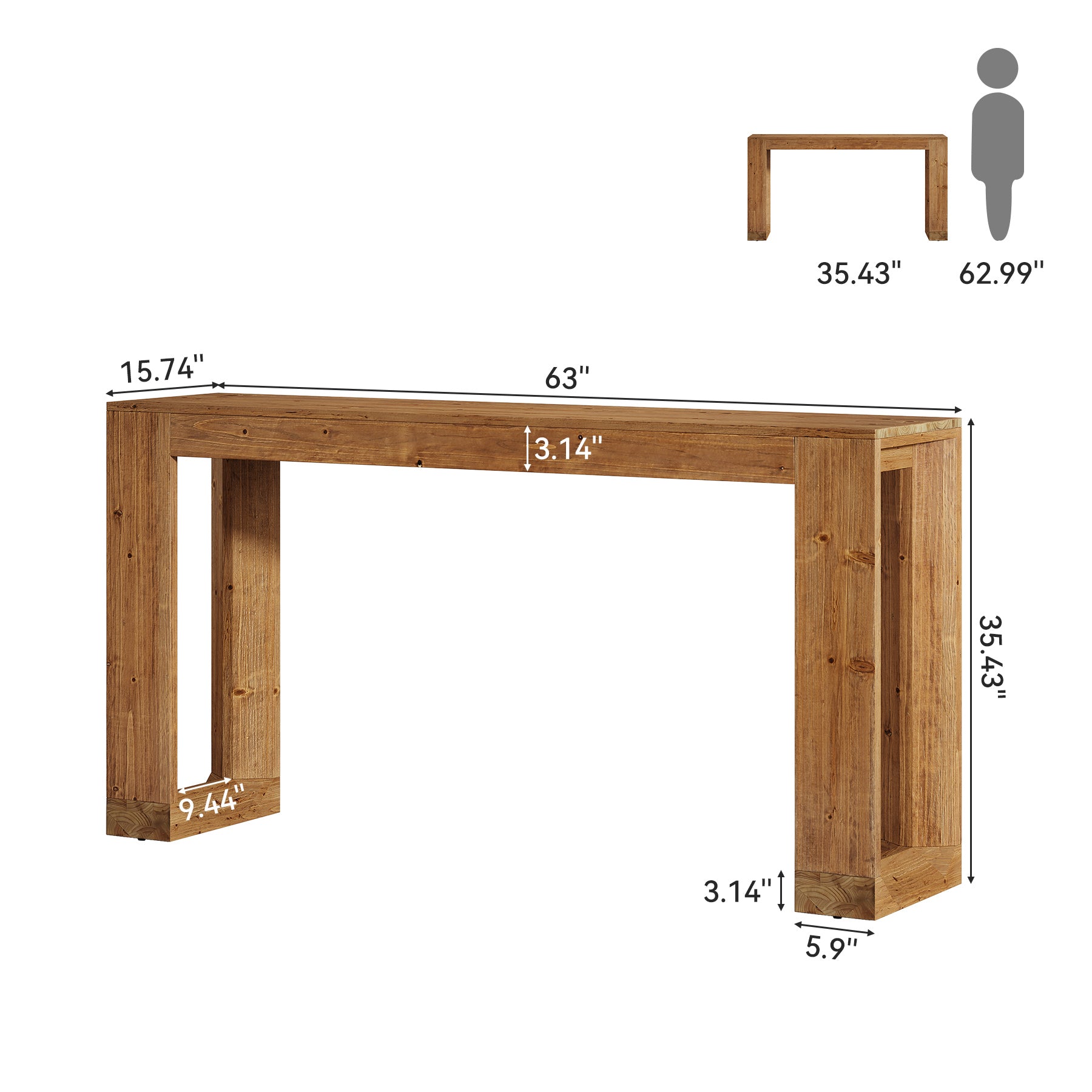 63" Wood Bar Table, Farmhouse Counter Height Pub Table Coffee Bar Units