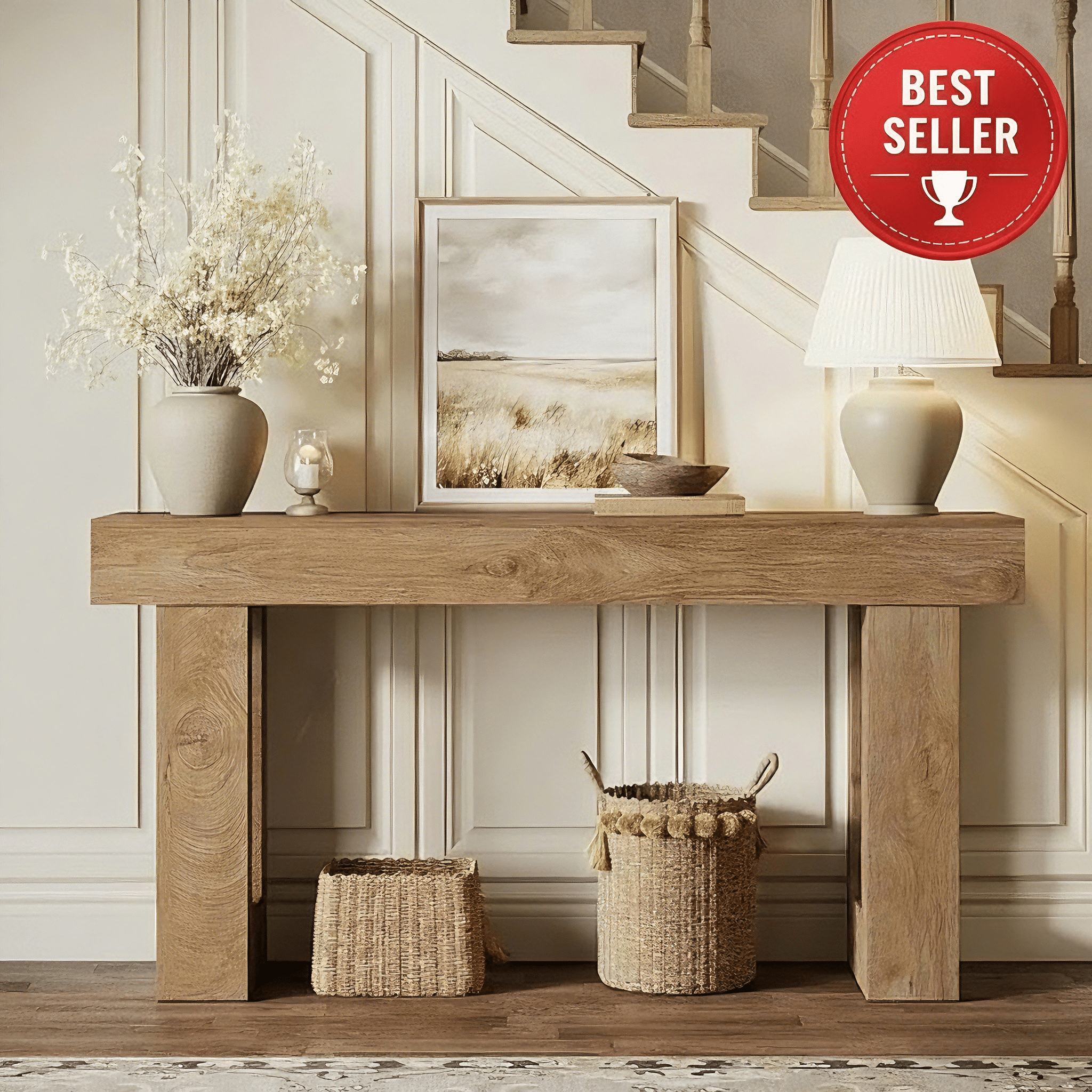 63" Wood Sofa Table, Chunky Console Table for Entryway