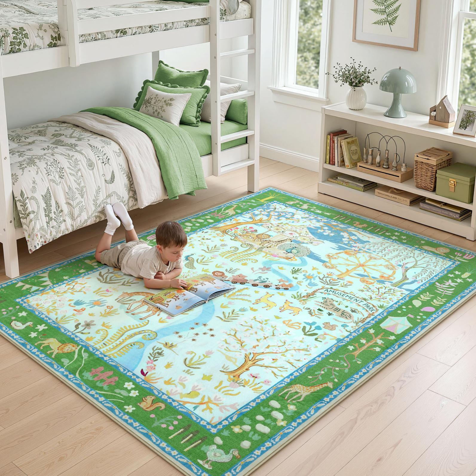 Animal Floral Rug, Soft Washable Area Rug with Non-Slip Backing for Living Room, Bedroom