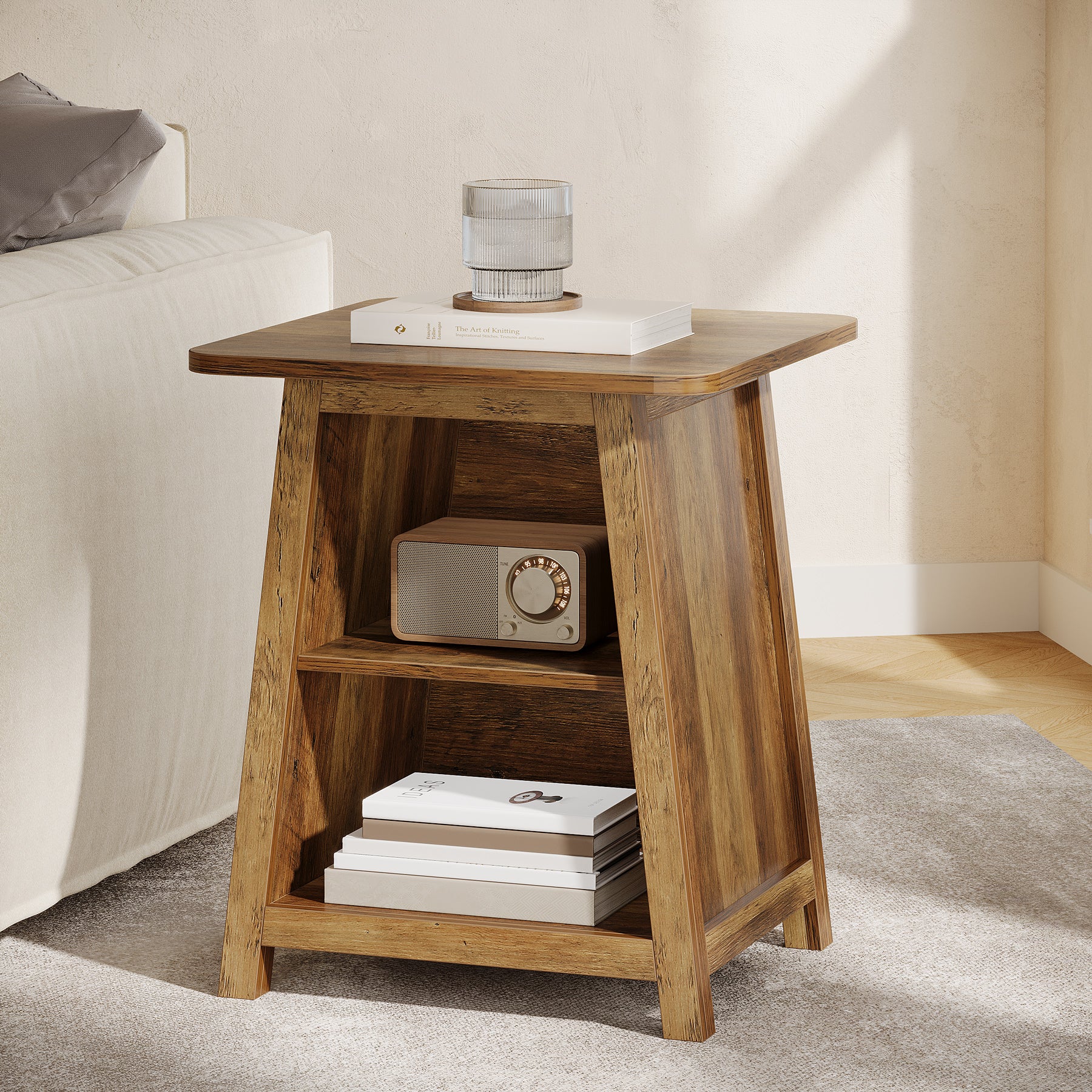 21.6" End Table, 3-Tier Sofa Side Table With Storage