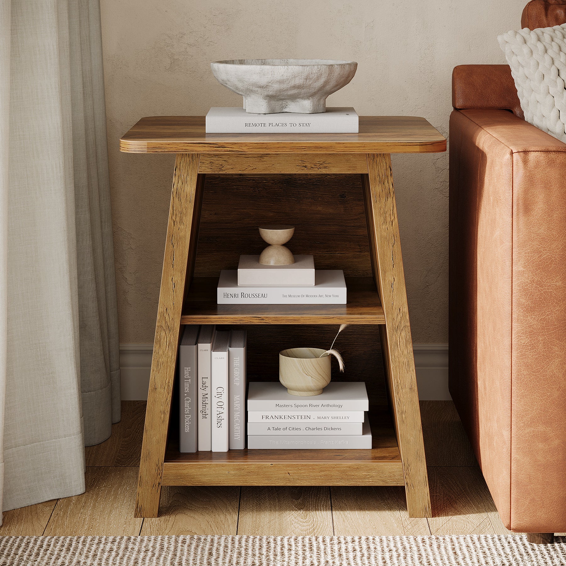 21.6" End Table, 3-Tier Sofa Side Table With Storage