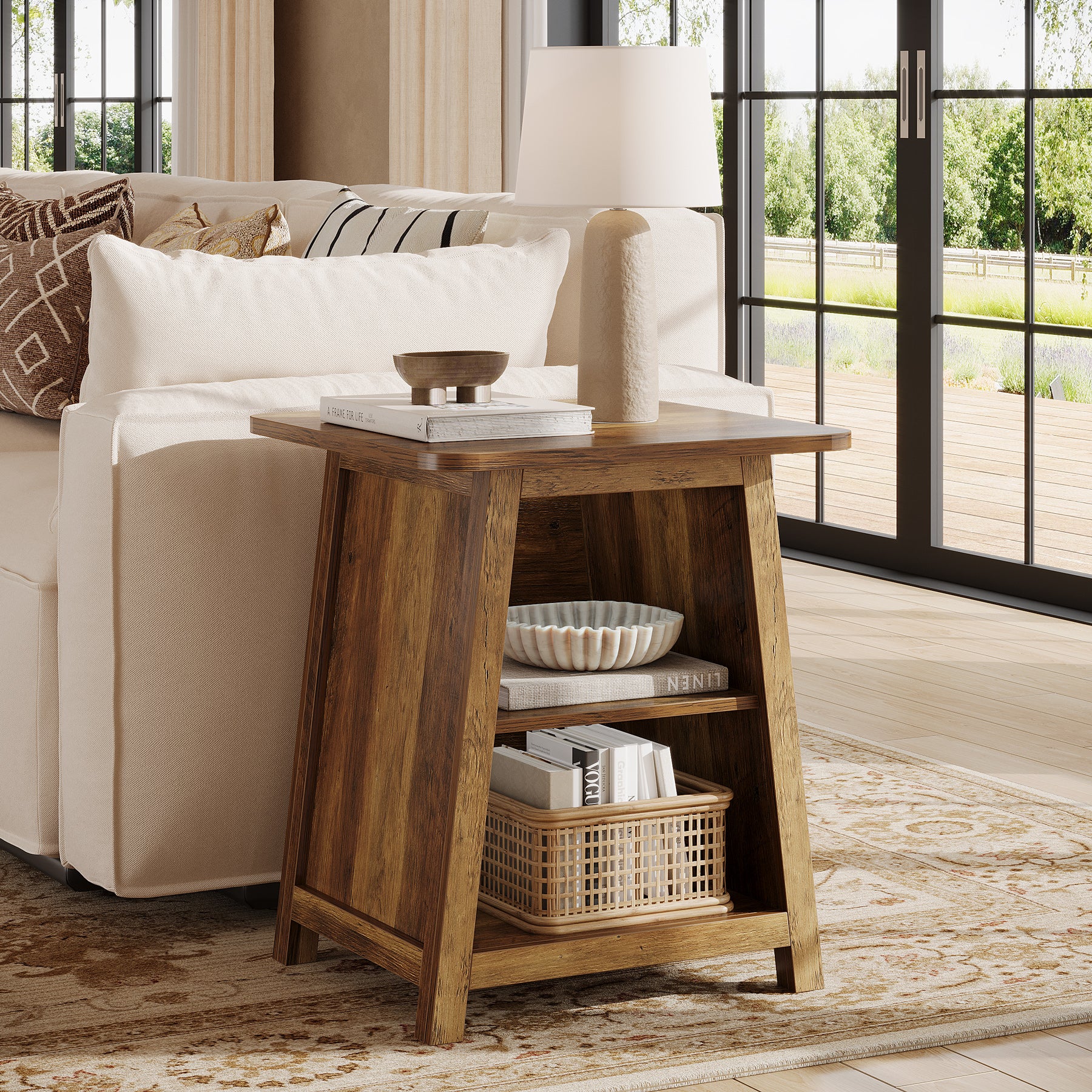 21.6" End Table, 3-Tier Sofa Side Table With Storage