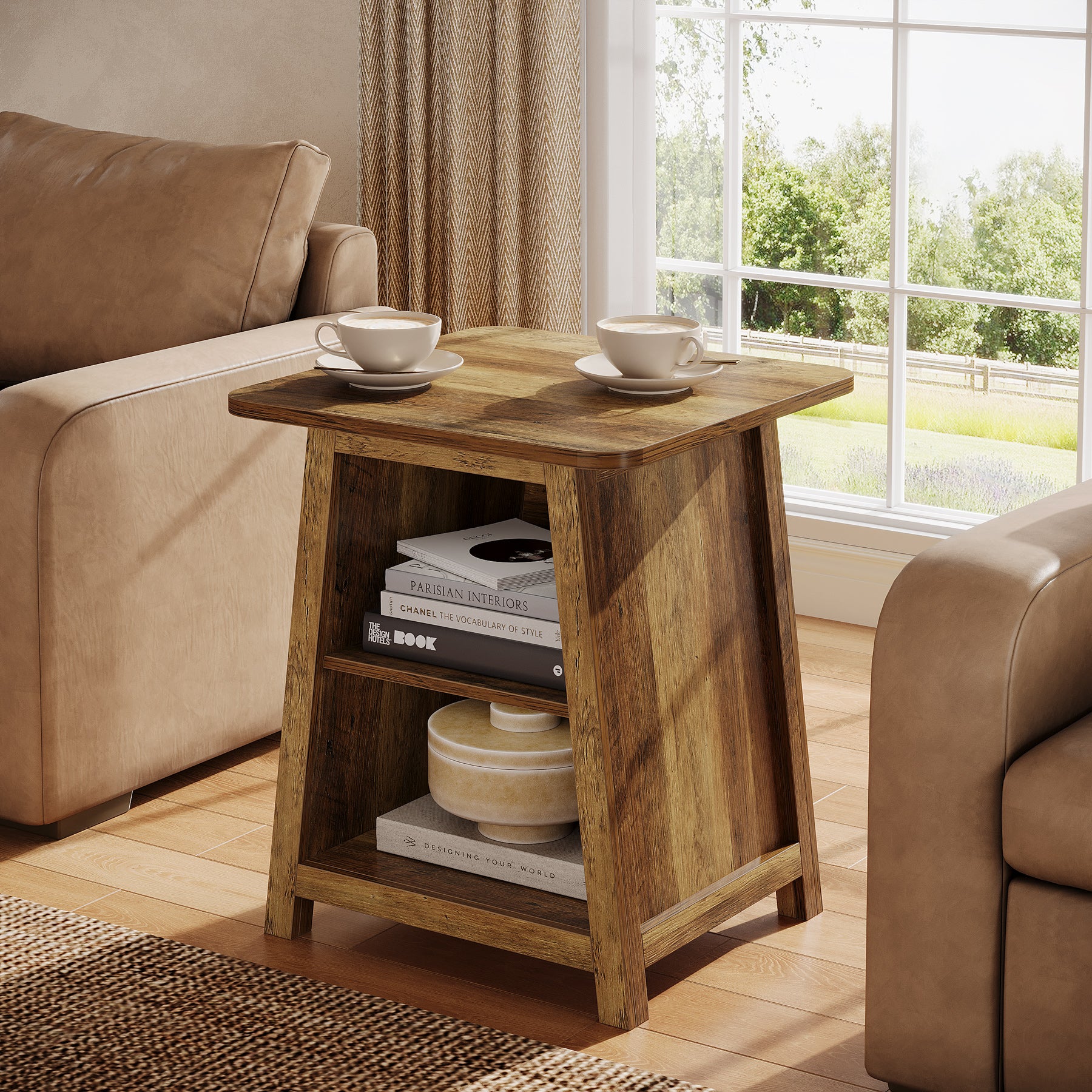 21.6" End Table, 3-Tier Sofa Side Table With Storage