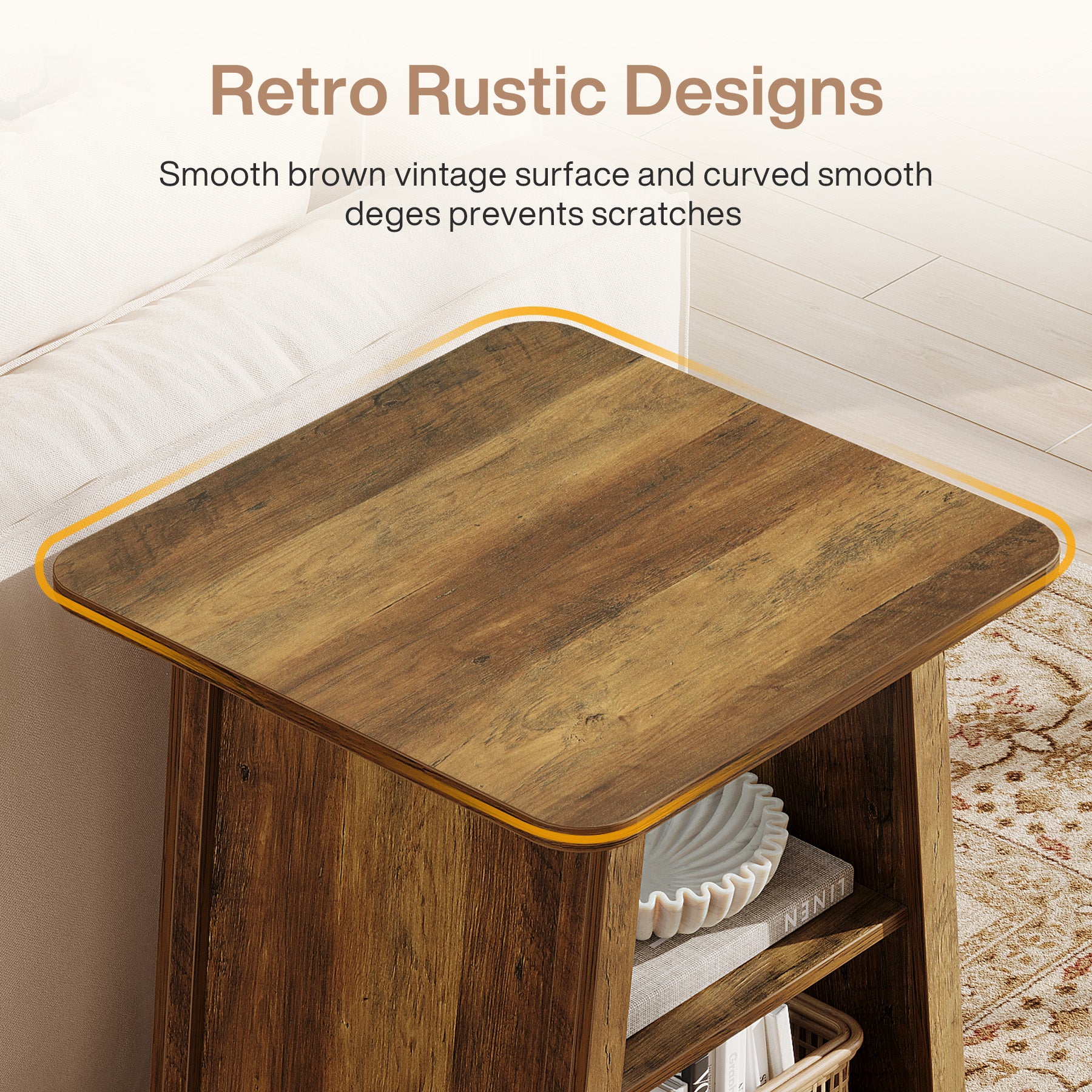 21.6" End Table, 3-Tier Sofa Side Table With Storage