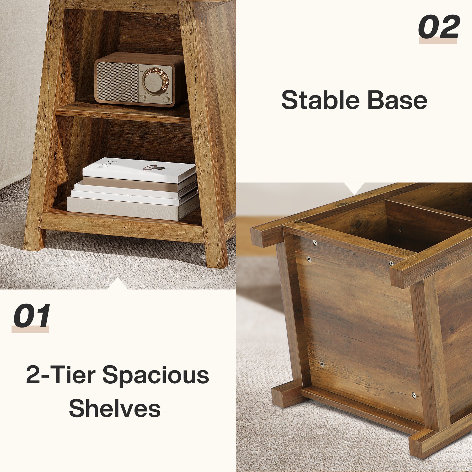 21.6" End Table, 3-Tier Sofa Side Table With Storage