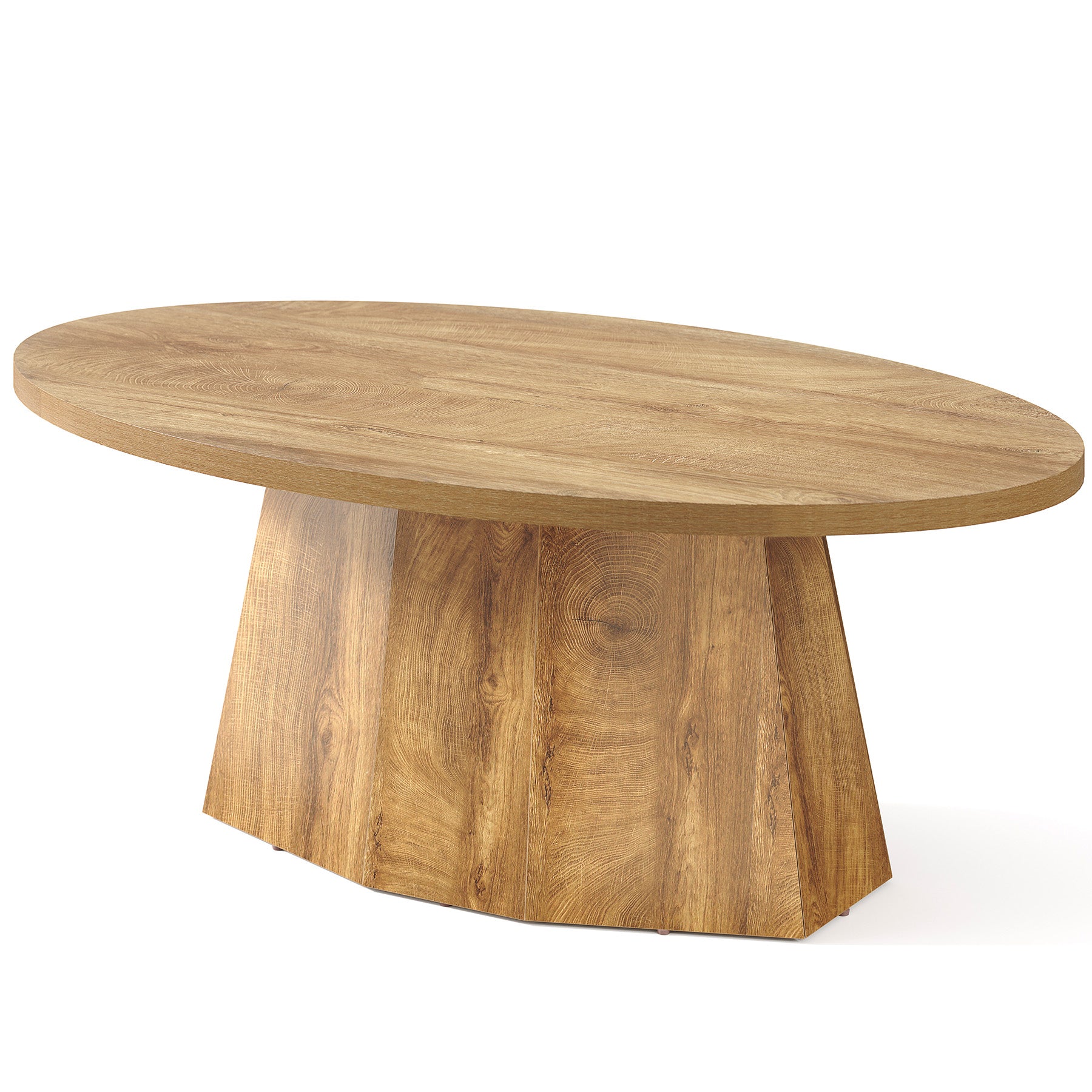 Oval Coffee Table, 47" Center Accent Table with Polygonal Pedestal for Living Room