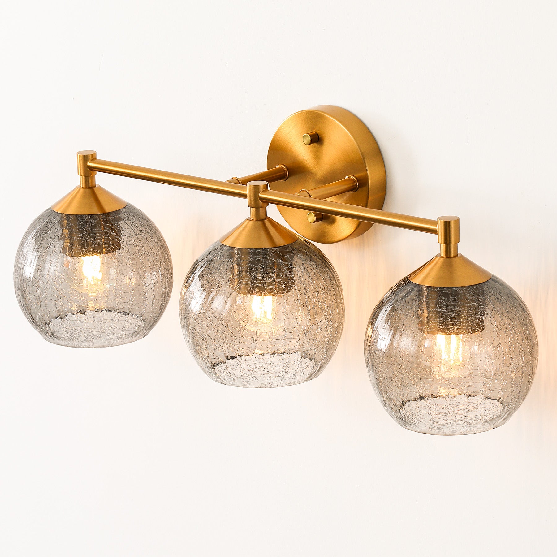 3-Light Bathroom Light Fixtures, Modern Wall Sconce Vanity Light with Grey Glass Shade (Bulbs Not Included)