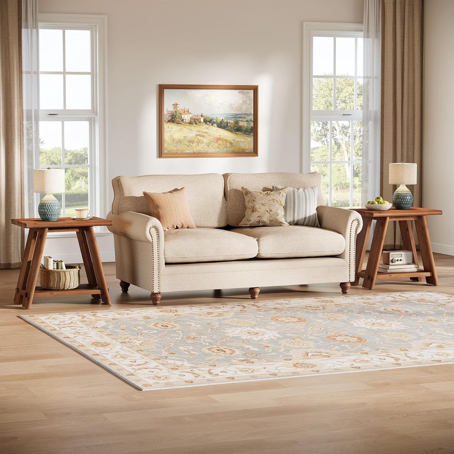23.62" Solid Wood Side Table, Narrow End Table with 2-Tier Storage for Living Room and Bedroom