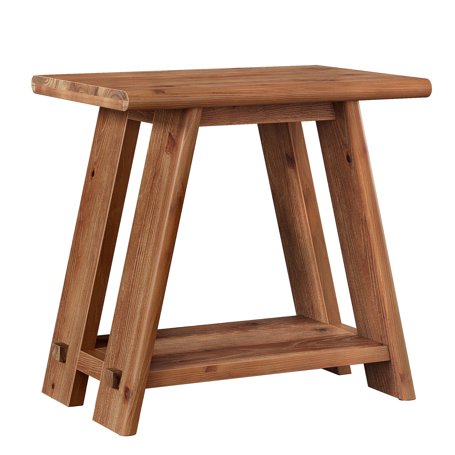 23.62" Solid Wood Side Table, Narrow End Table with 2-Tier Storage for Living Room and Bedroom
