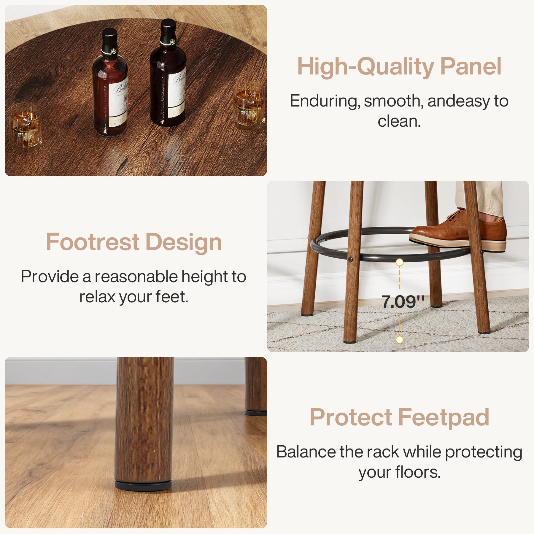 23.6" Bar Table Set, 3 Pieces Round Pub Table Bar Height Table with 2 Stools