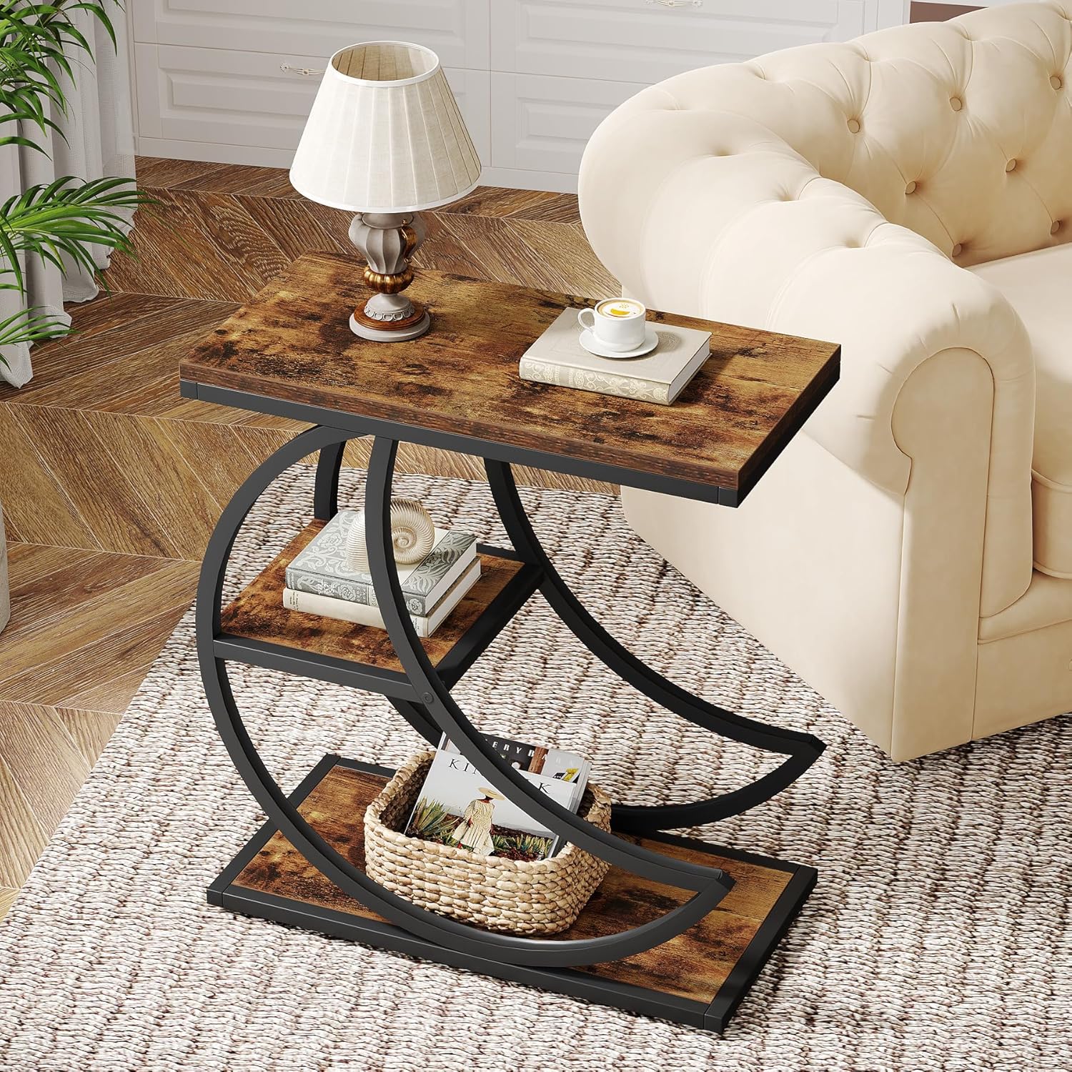 23.6“ End Table, 3 - Tier Couch Side Table with 3 Storage Shelves Tribesigns