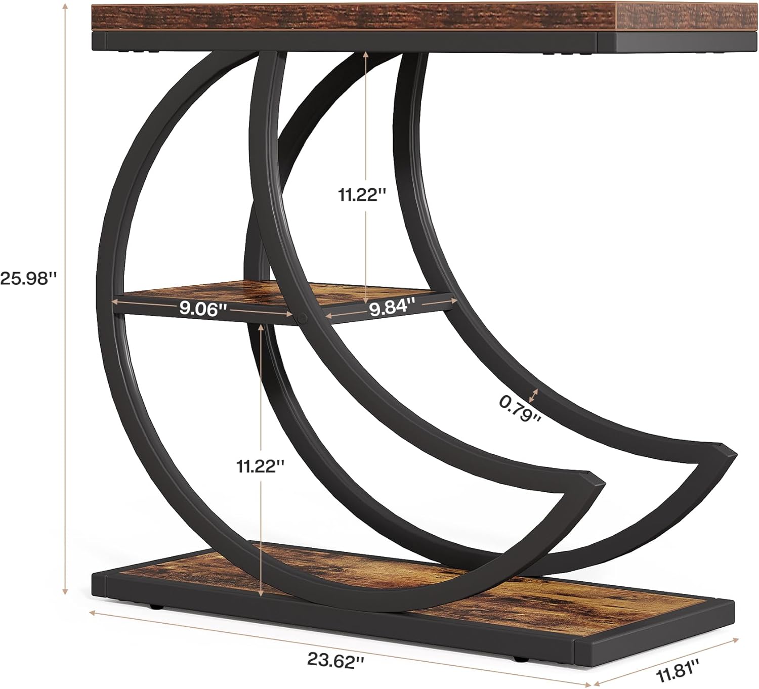 23.6“ End Table, 3 - Tier Couch Side Table with 3 Storage Shelves Tribesigns
