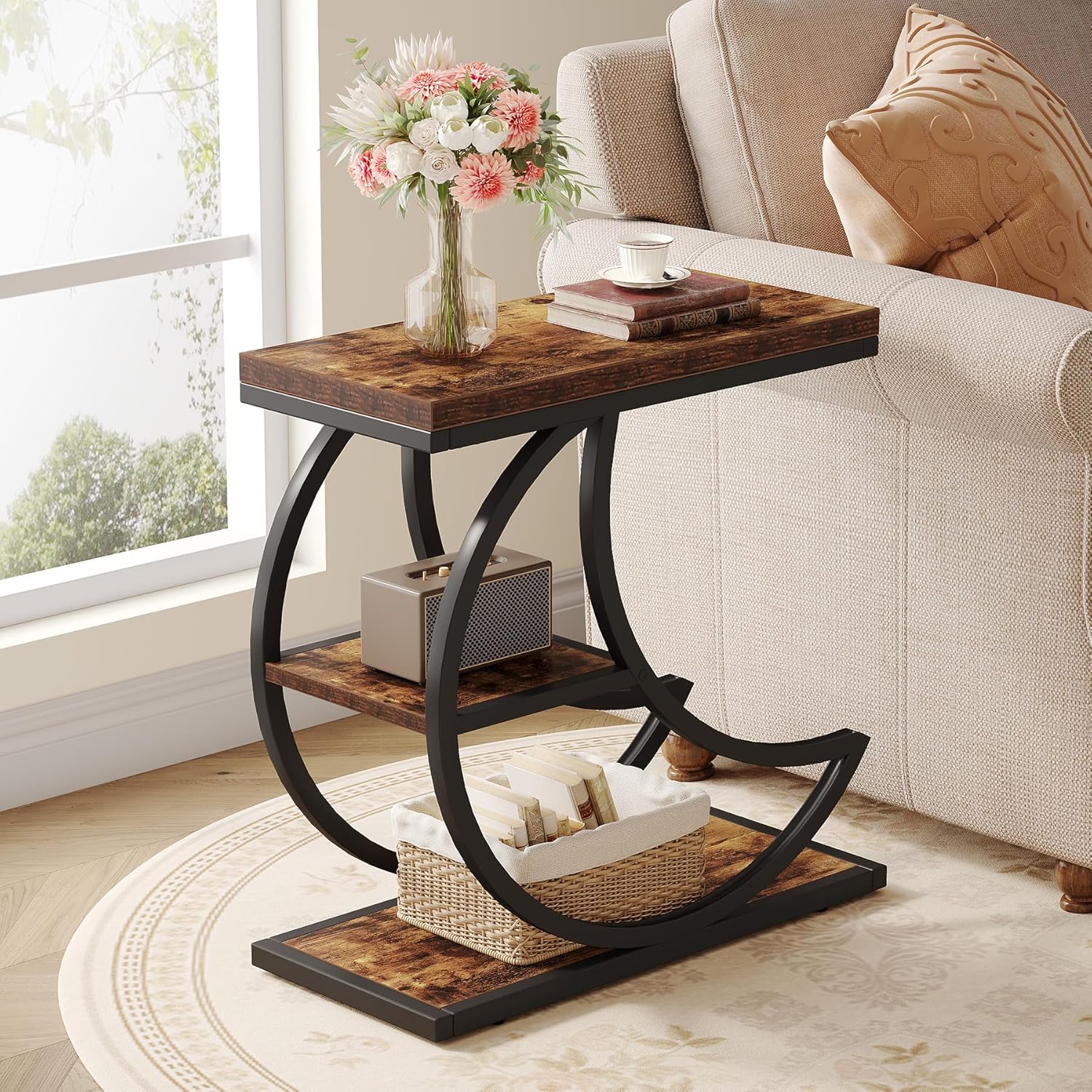 23.6“ End Table, 3 - Tier Couch Side Table with 3 Storage Shelves Tribesigns