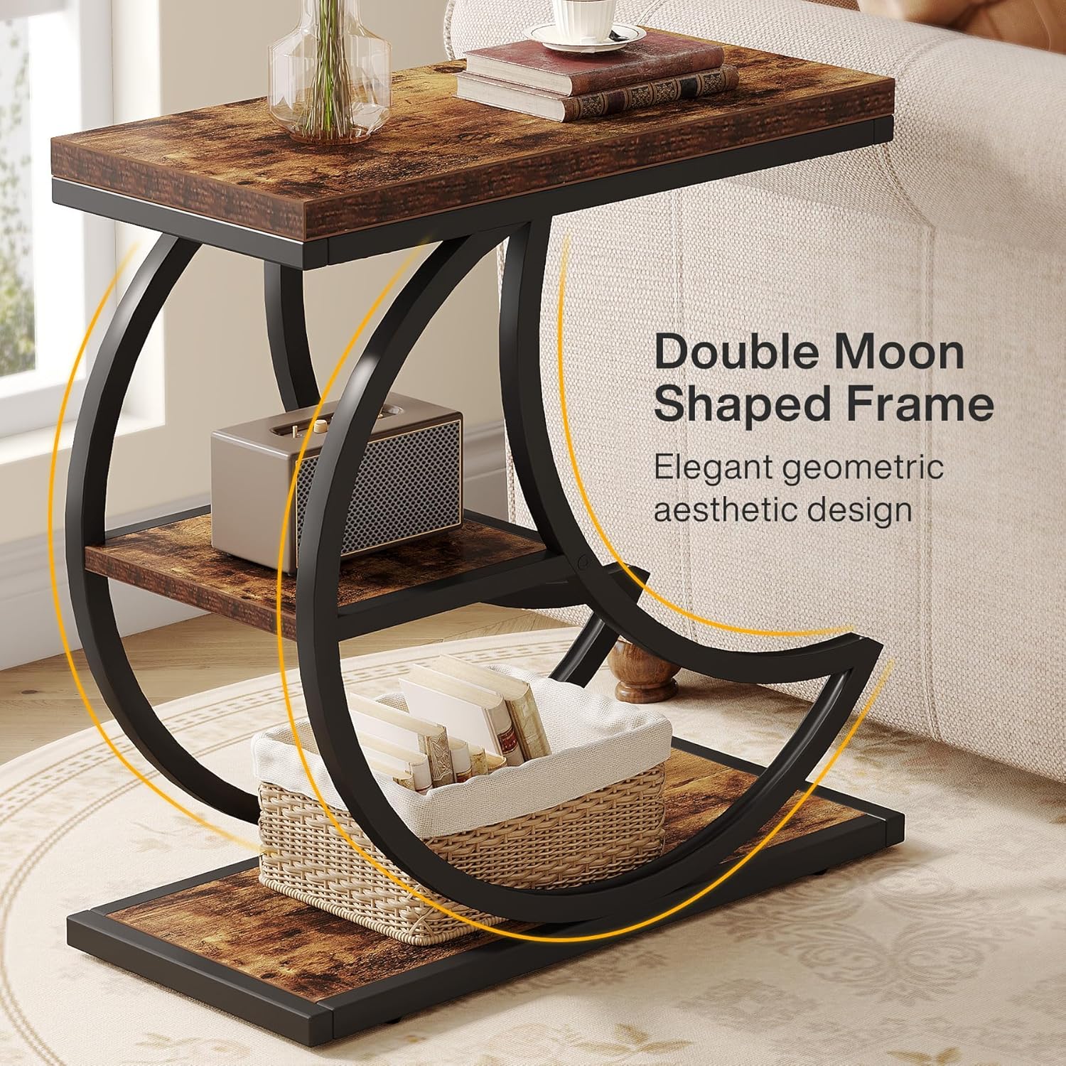 23.6“ End Table, 3 - Tier Couch Side Table with 3 Storage Shelves Tribesigns