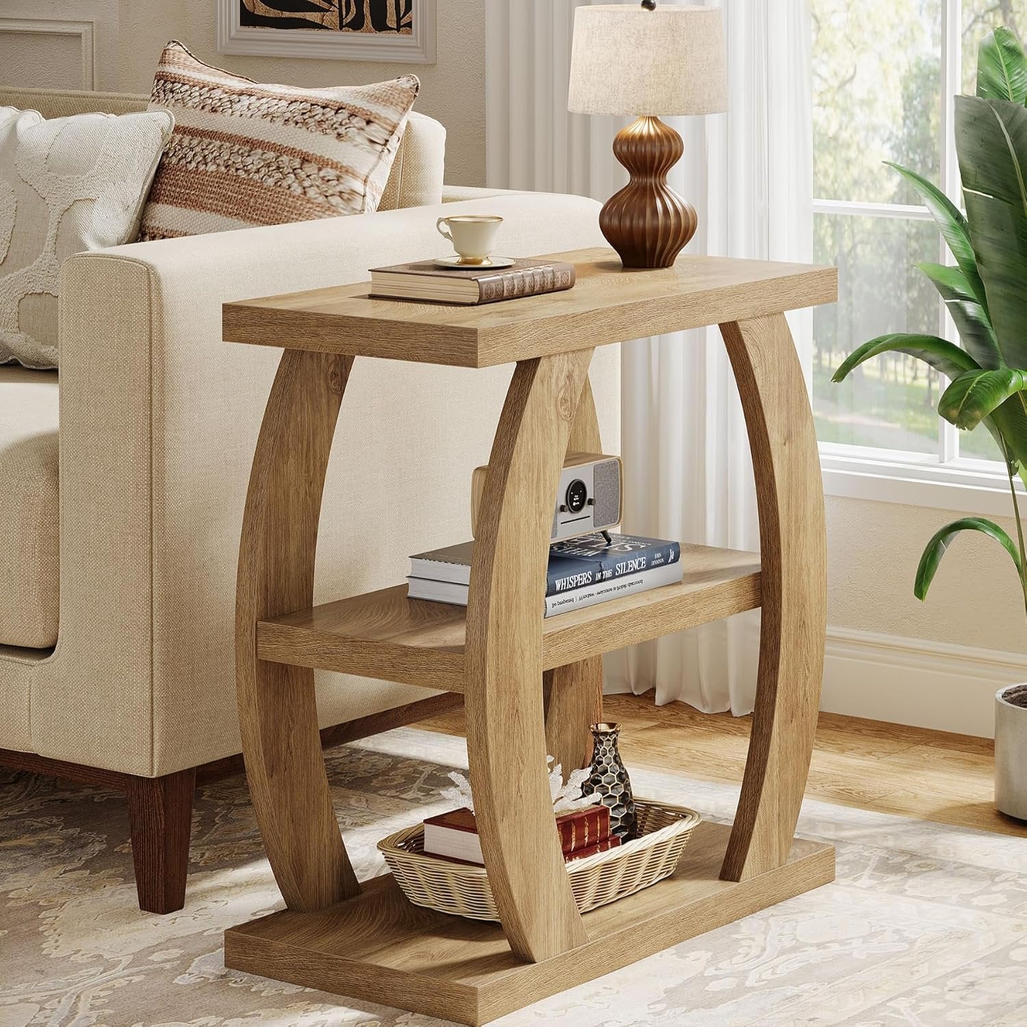 23.6" End Table, 3-Tier Farmhouse Side Table with Geometric Frame
