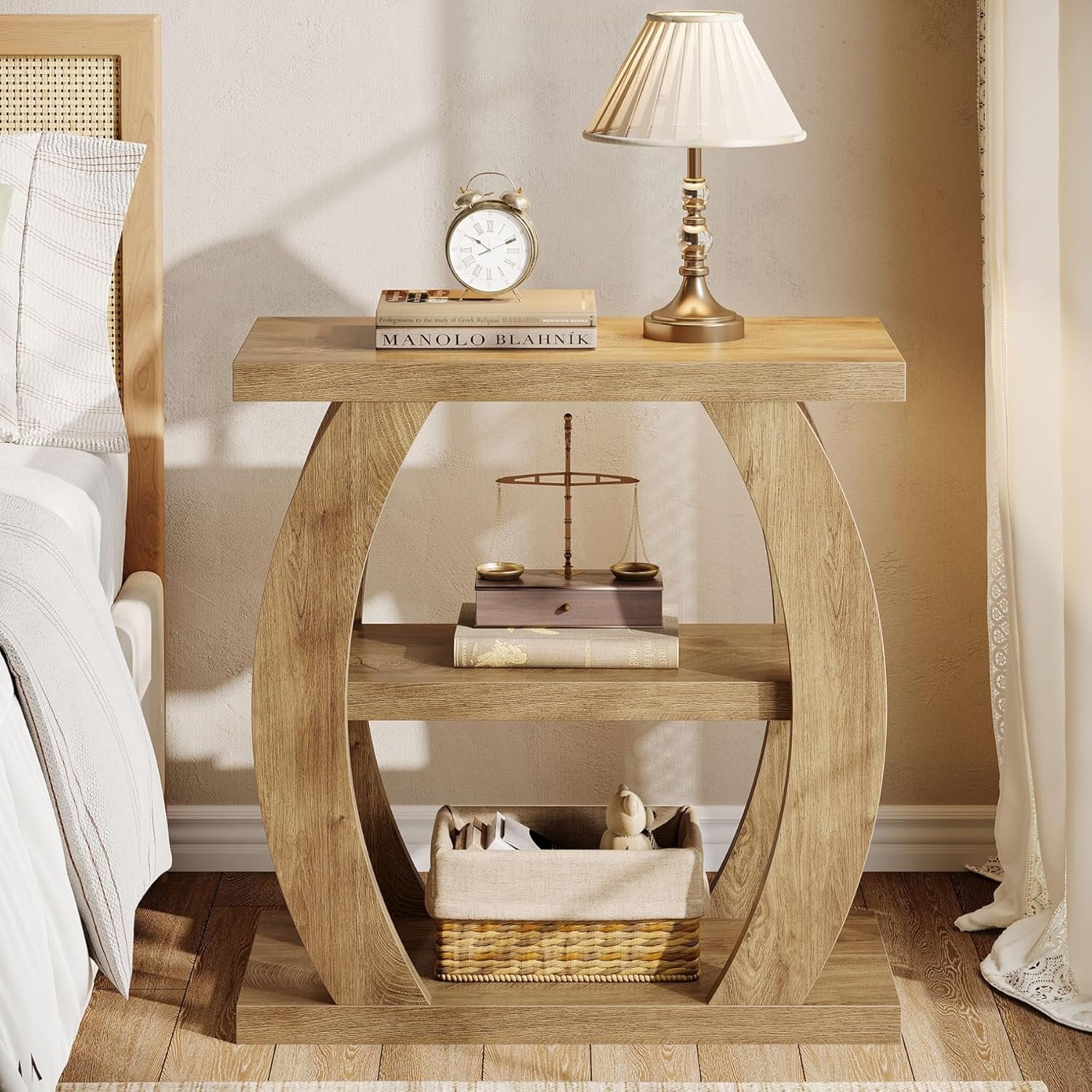 23.6" End Table, 3-Tier Farmhouse Side Table with Geometric Frame