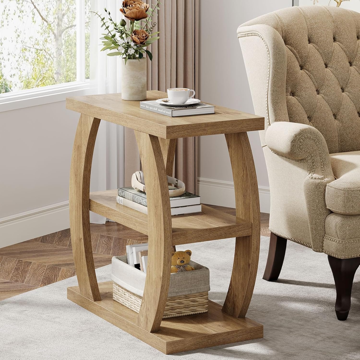 23.6" End Table, 3-Tier Farmhouse Side Table with Geometric Frame