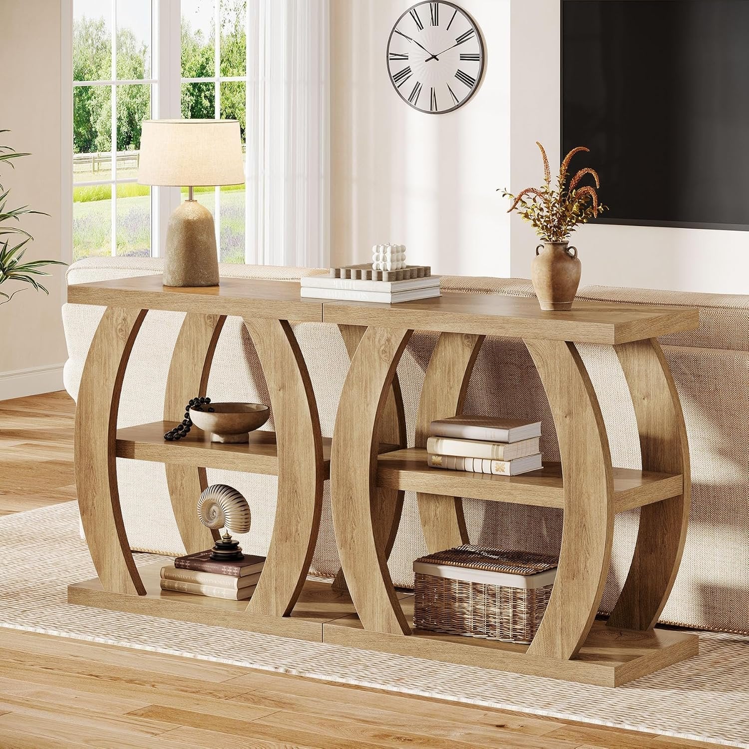 23.6" End Table, 3-Tier Farmhouse Side Table with Geometric Frame