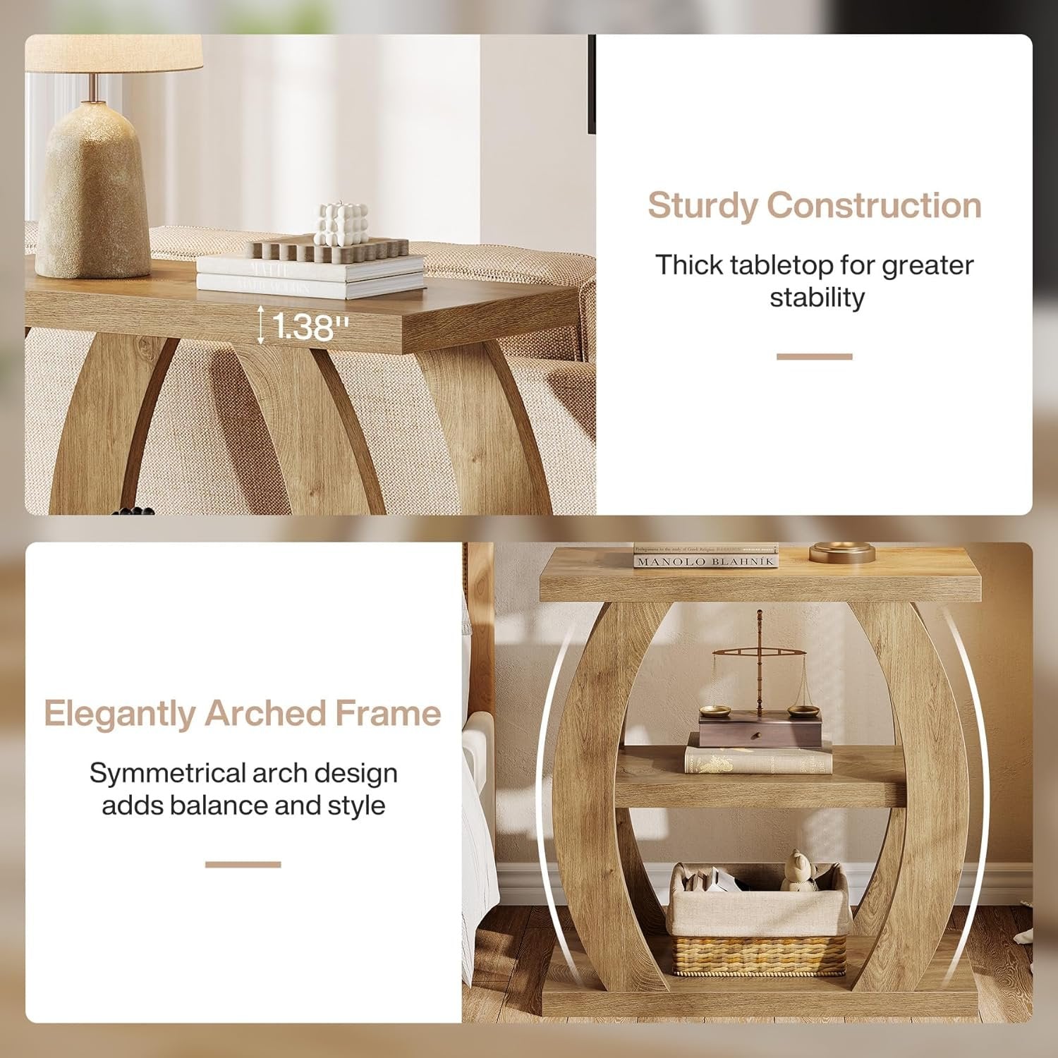 23.6" End Table, 3-Tier Farmhouse Side Table with Geometric Frame