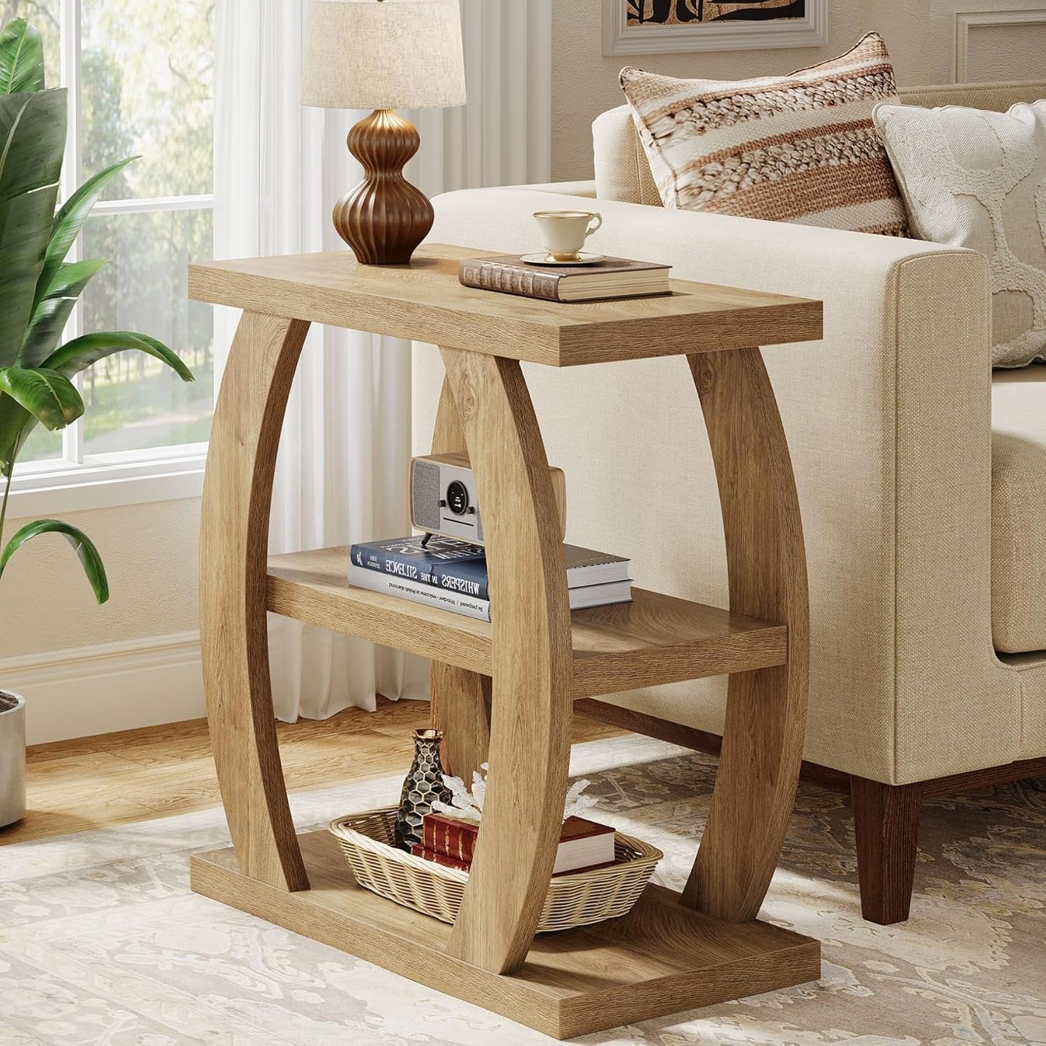 23.6" End Table, 3-Tier Farmhouse Side Table with Geometric Frame