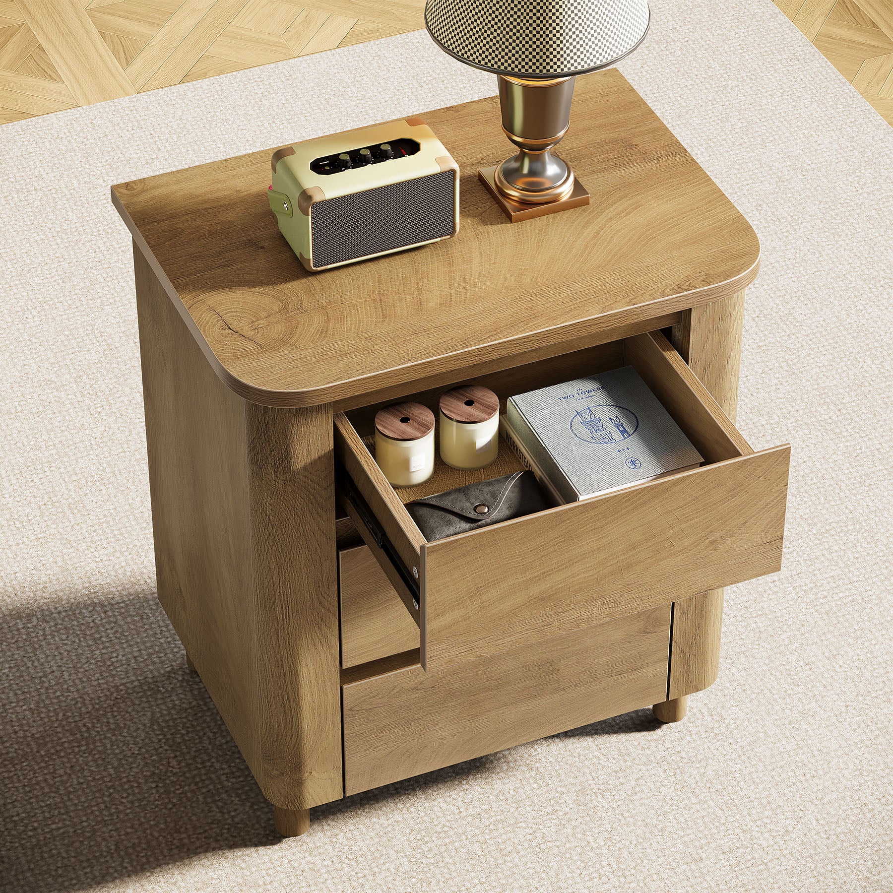 23.6" Nightstand, Farmhouse Bedside Table with 3 Drawers