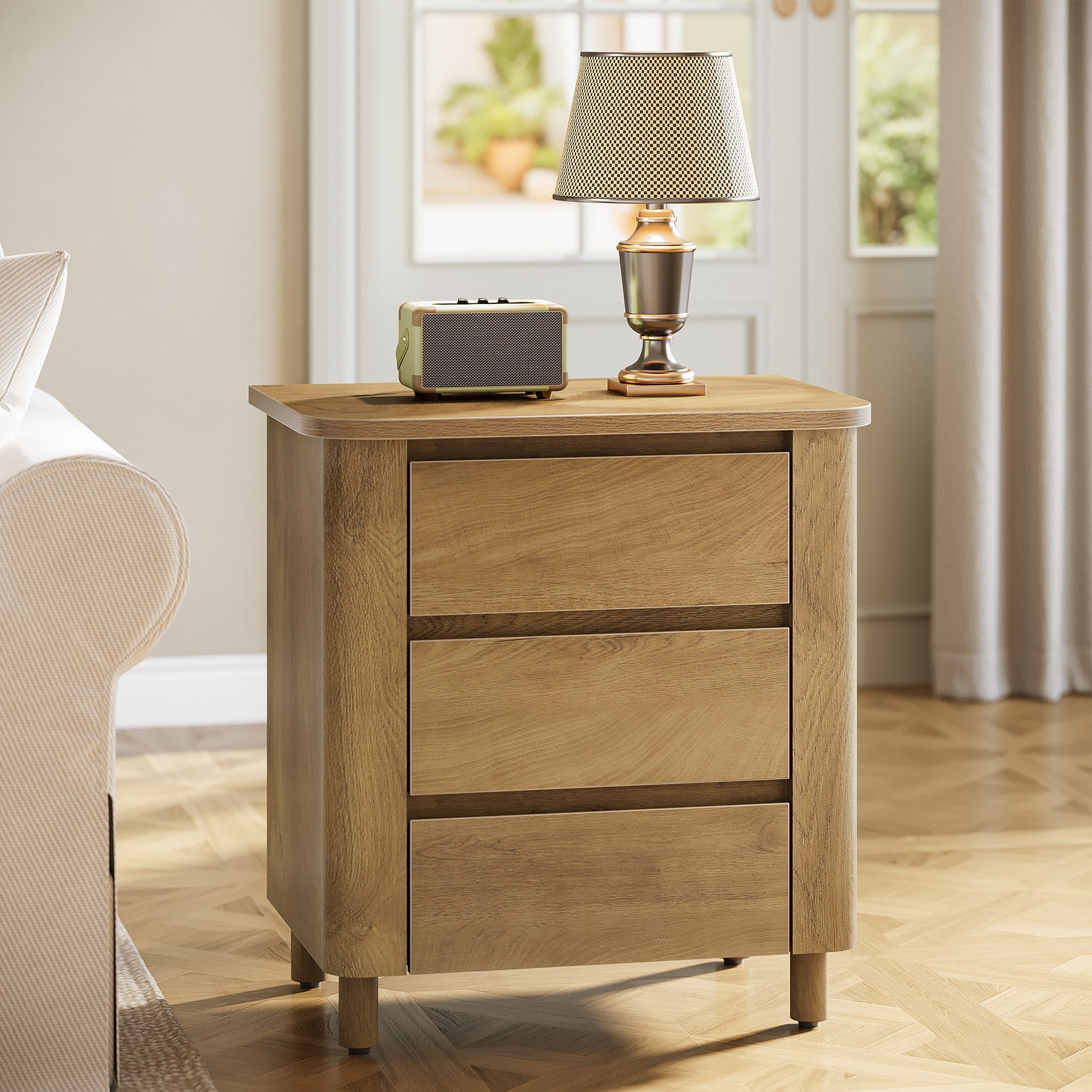 23.6" Nightstand, Farmhouse Bedside Table with 3 Drawers