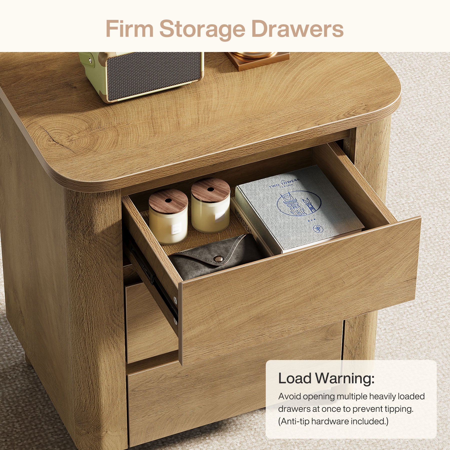 23.6" Nightstand, Farmhouse Bedside Table with 3 Drawers