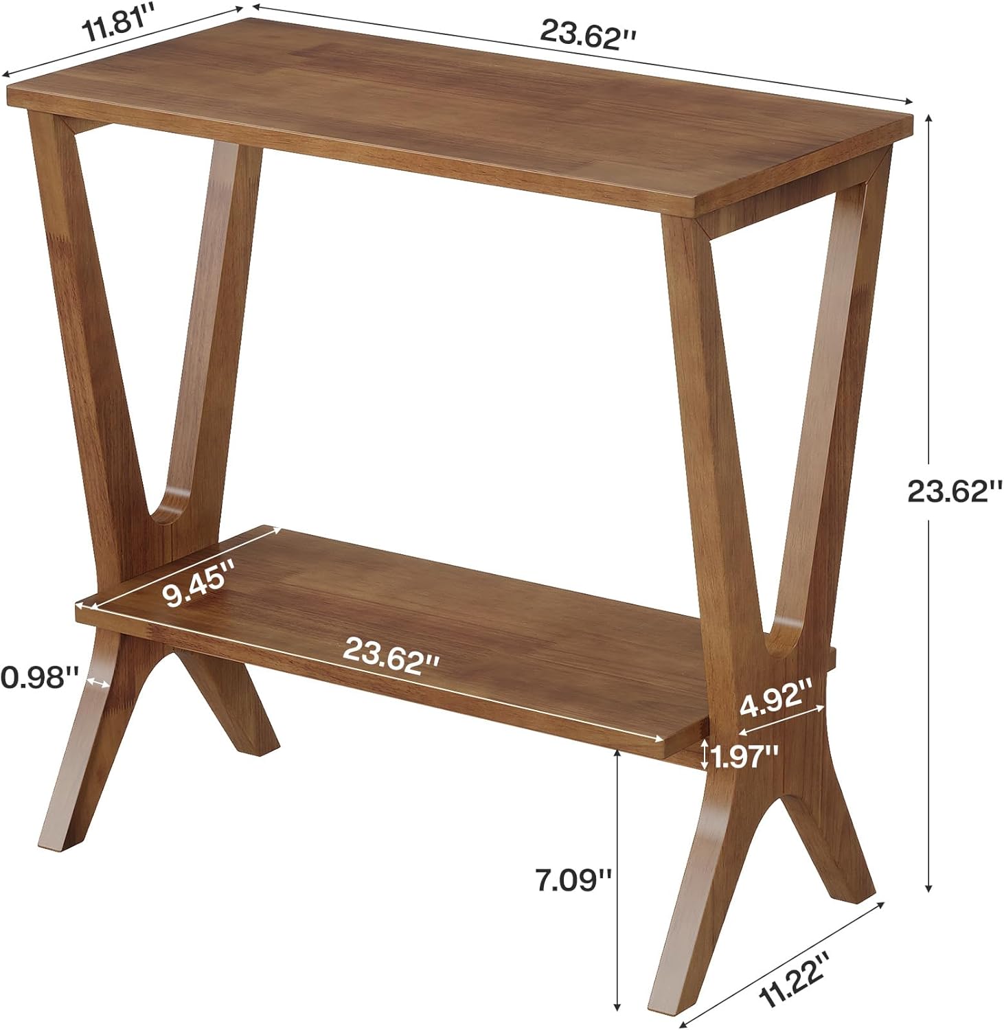 23.6" Solid Wood End Table, 2 - Tier Storage Shelves Sofa Side Table Tribesigns