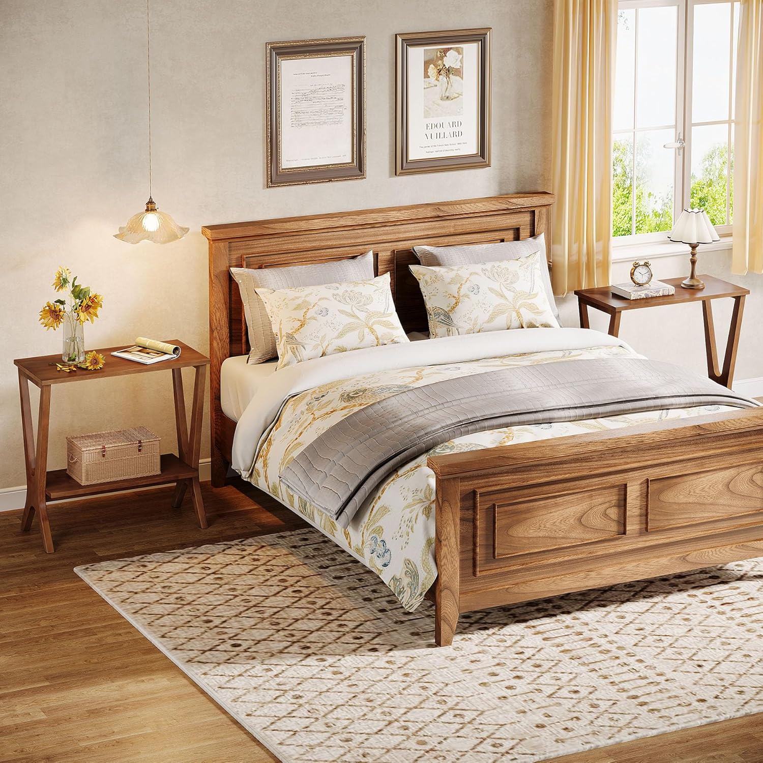 23.6" Solid Wood End Table, 2 - Tier Storage Shelves Sofa Side Table Tribesigns