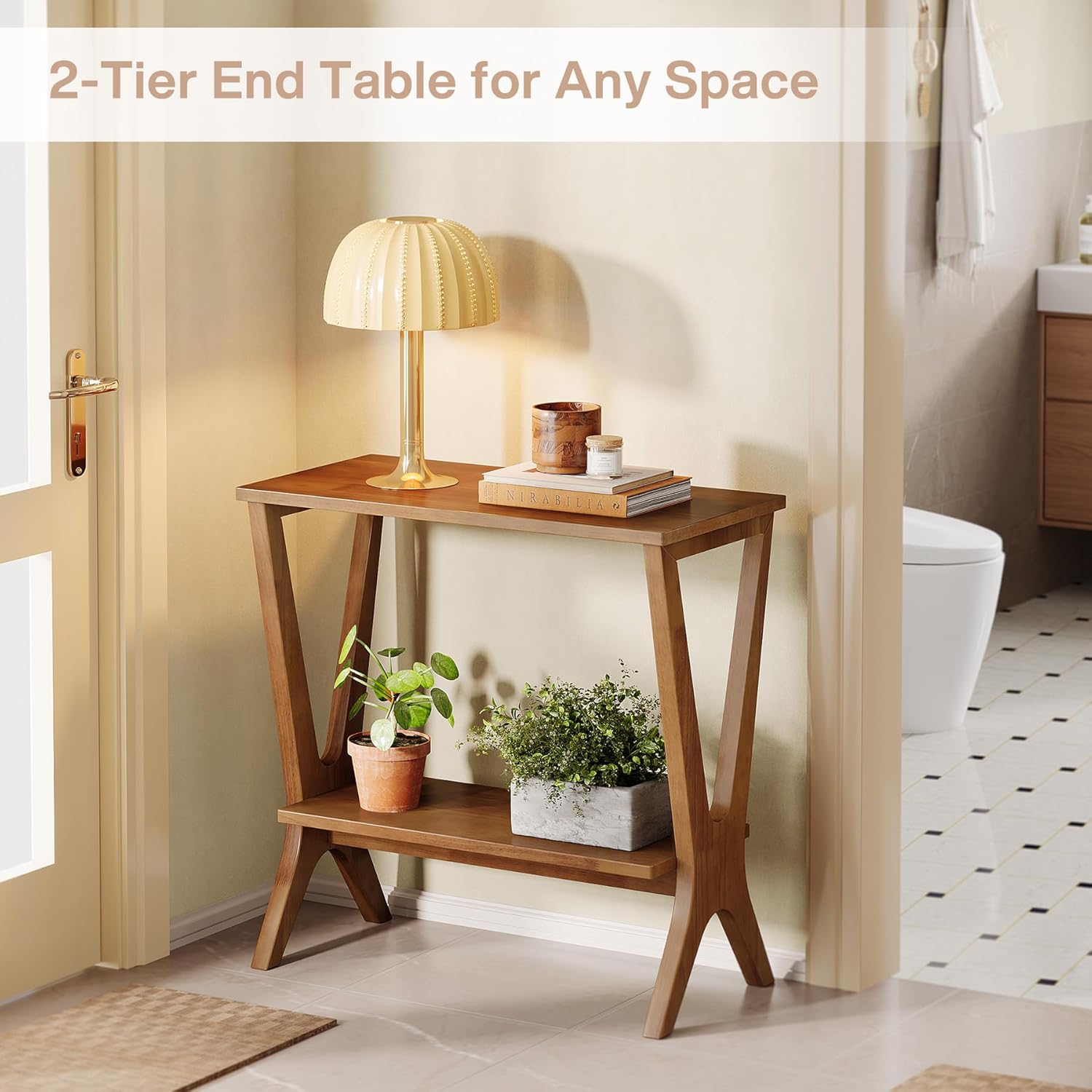 23.6" Solid Wood End Table, 2 - Tier Storage Shelves Sofa Side Table Tribesigns