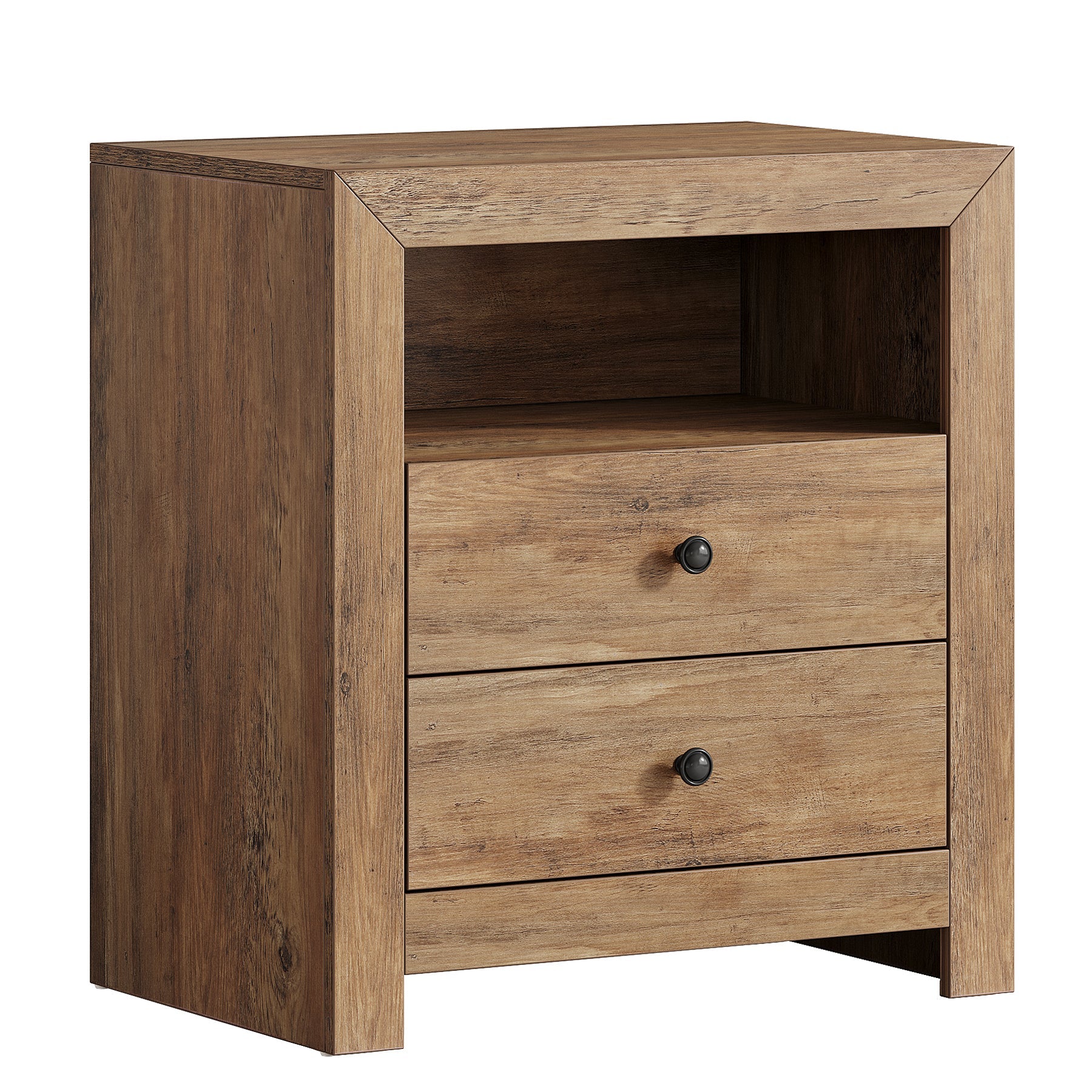 23.6" Nightstand, Rustic Bedside Table with 2 Storage Drawers Tribesigns