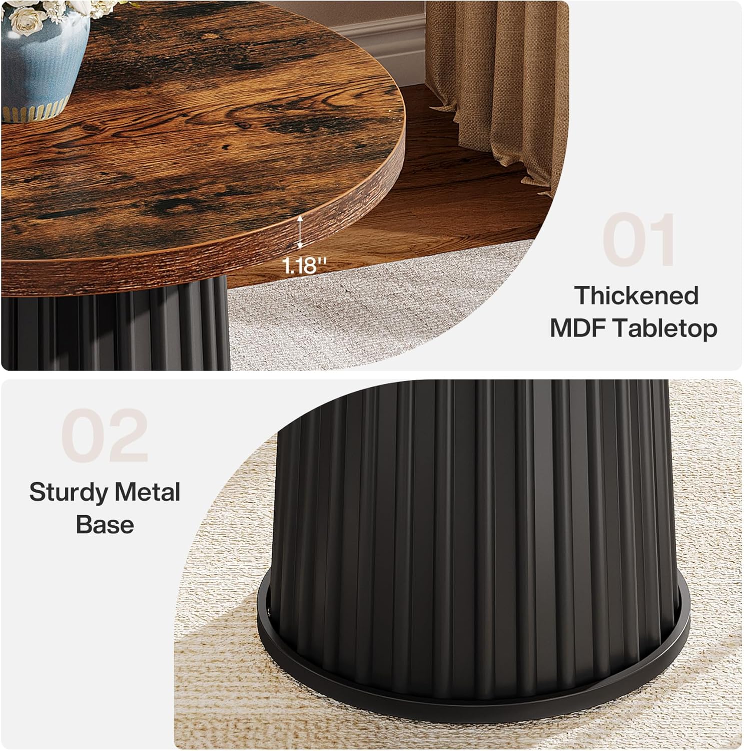 23" Dining Table, Modern Small Circle Kitchen Dinner Table for 2